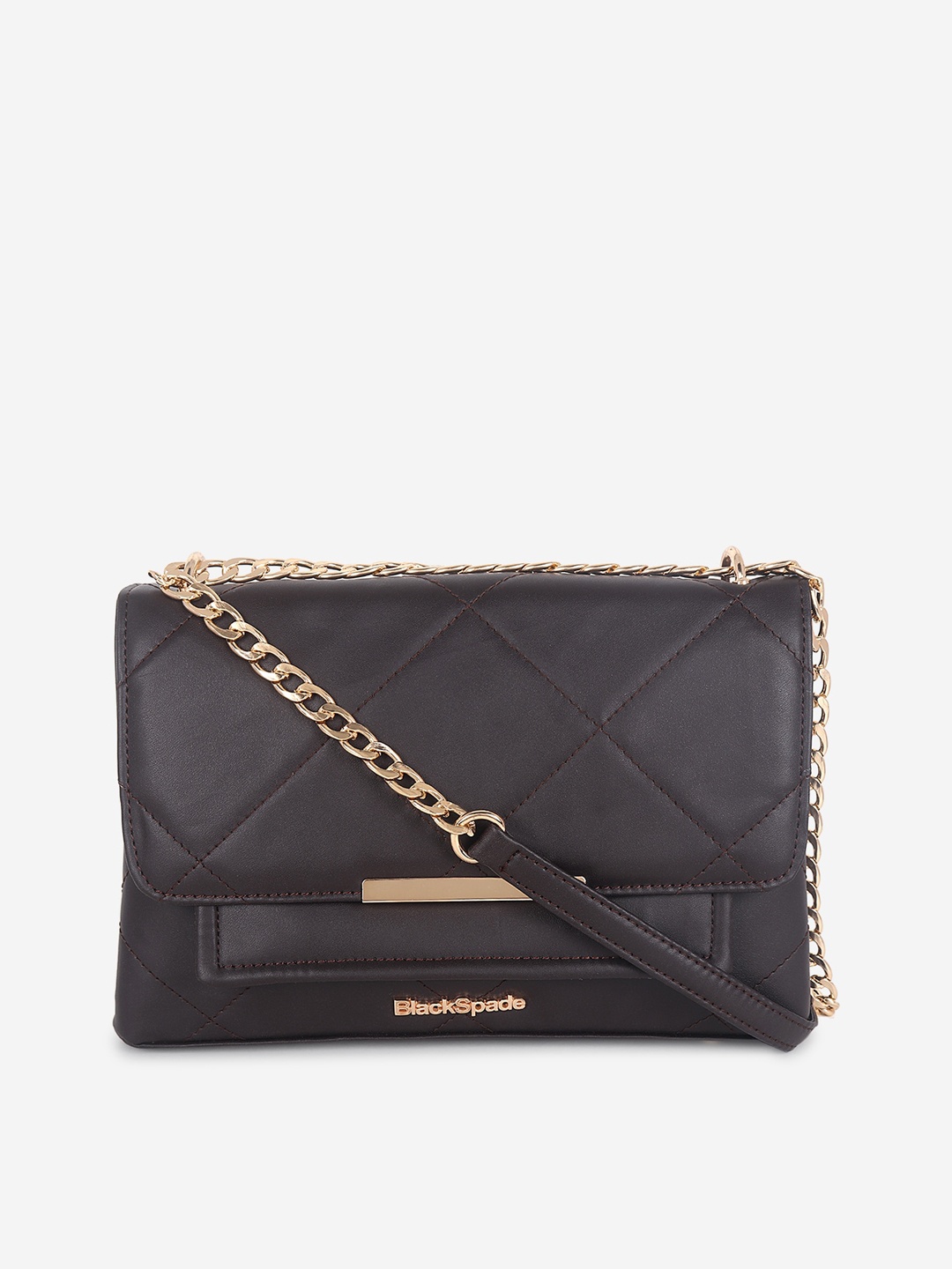 Black Spade Textured PU Structured Sling Bag with Quilted, Brown