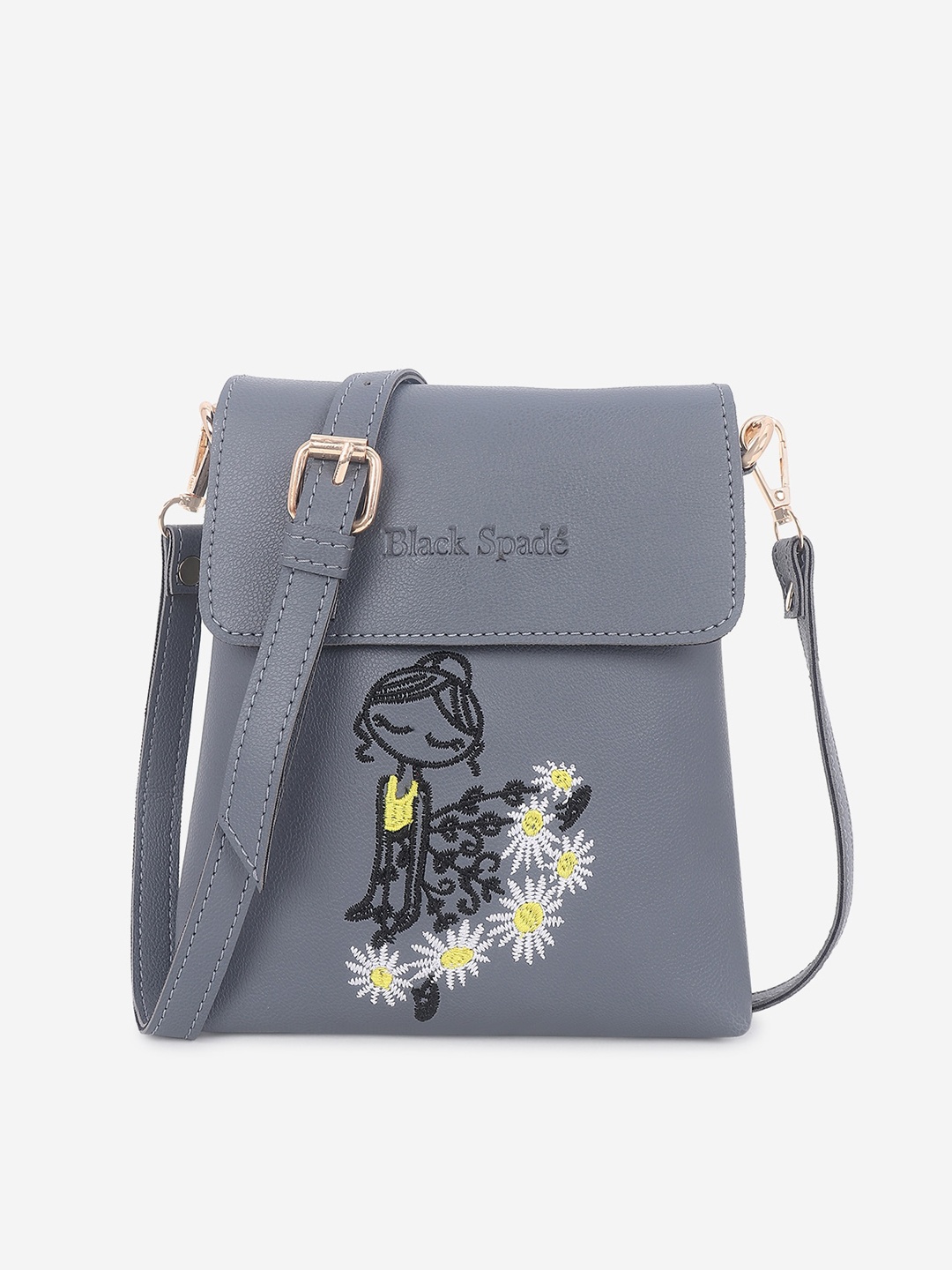 

Black Spade PU Structured Sling Bag, Grey