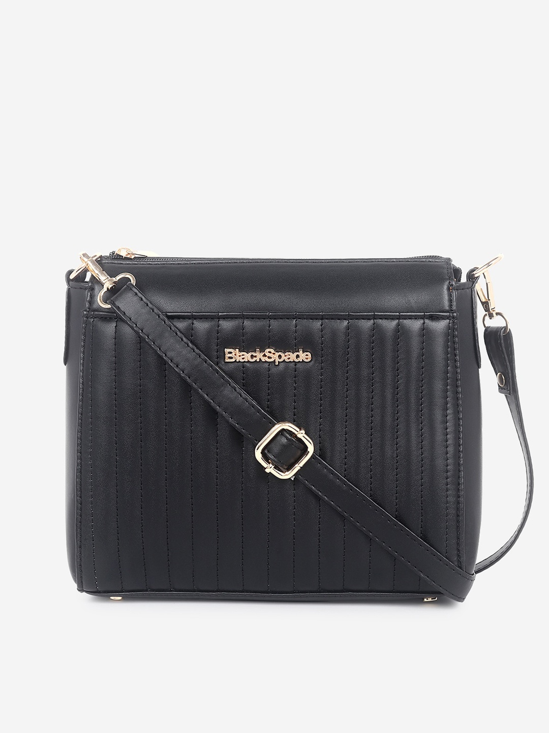 

Black Spade Textured PU Structured Sling Bag with Quilted