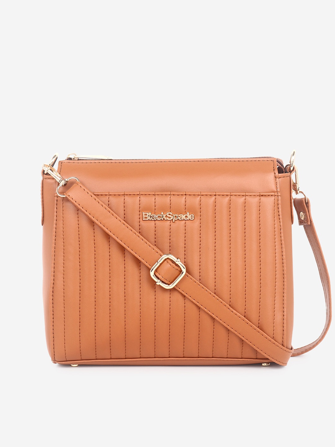 

Black Spade Textured PU Structured Sling Bag with Quilted, Tan