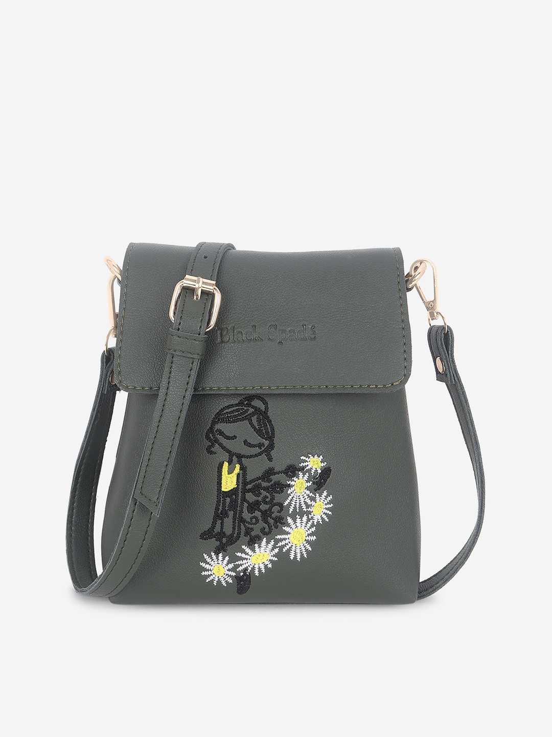 

Black Spade PU Structured Sling Bag, Green
