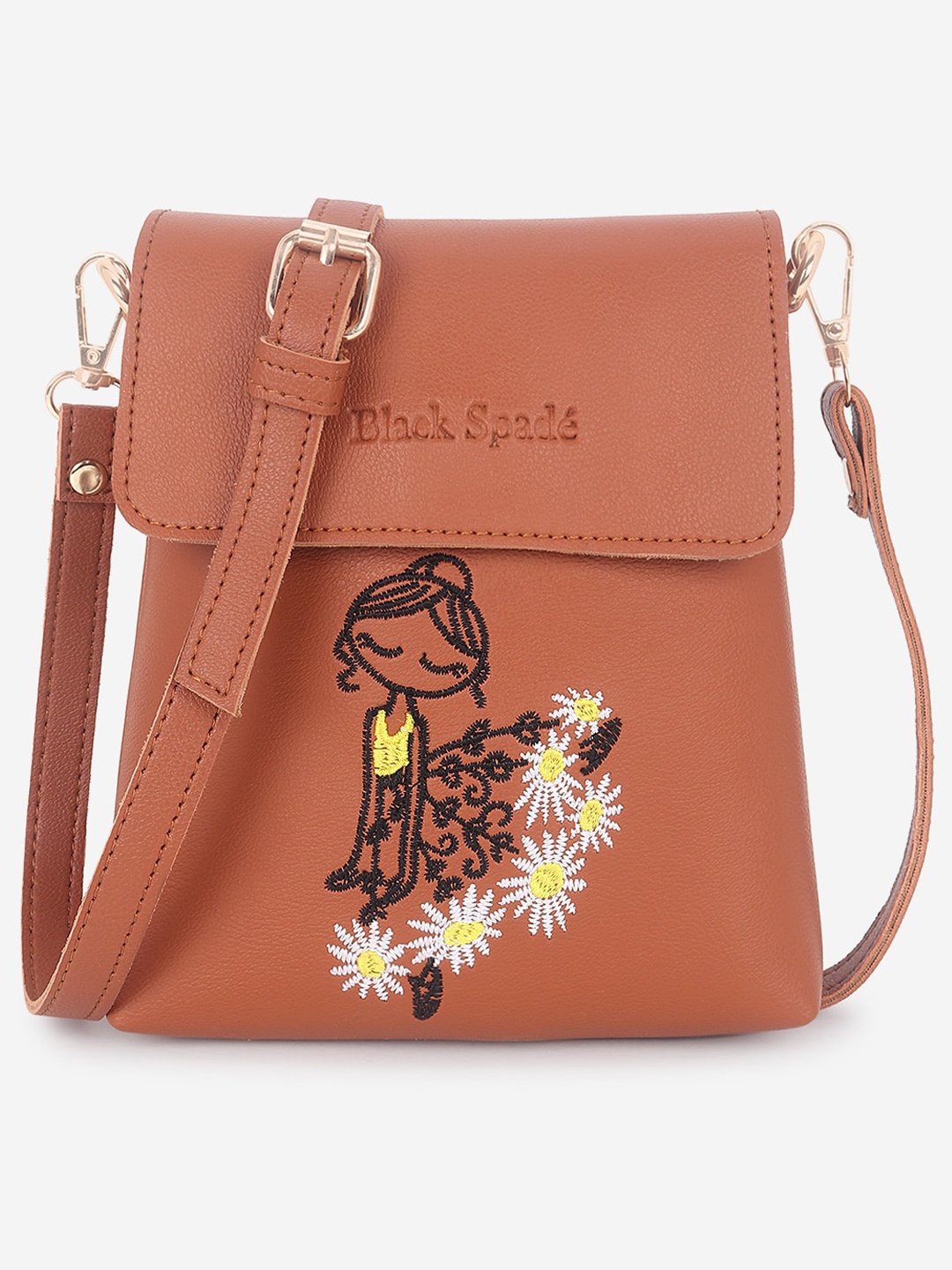 

Black Spade PU Structured Sling Bag, Tan