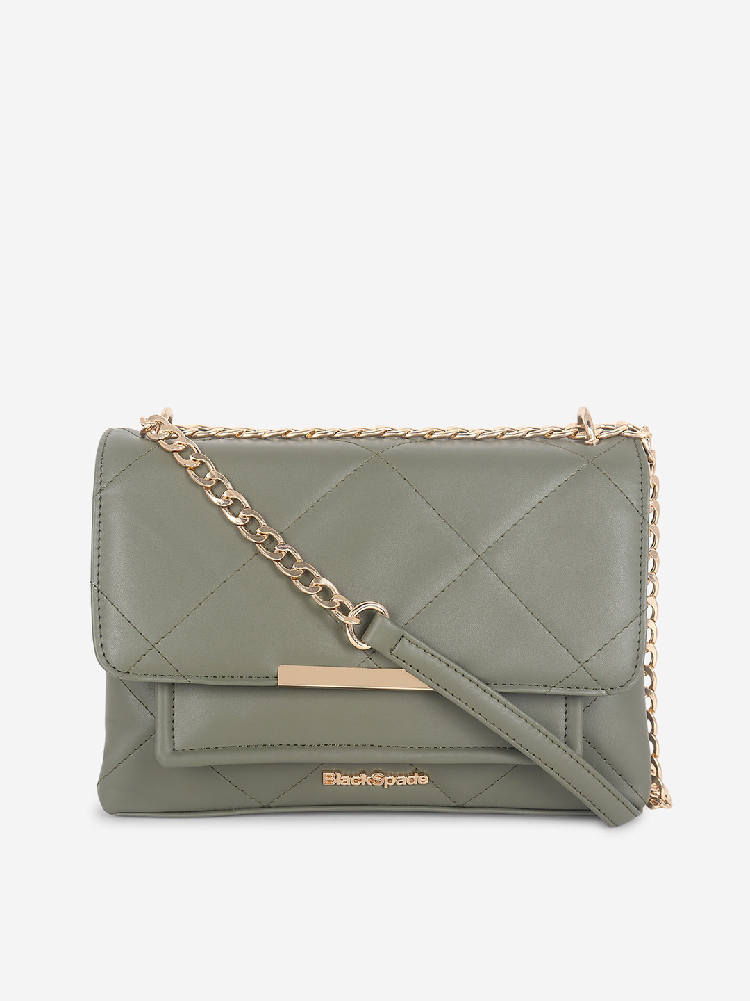 

Black Spade PU Structured Sling Bag with Quilted, Green