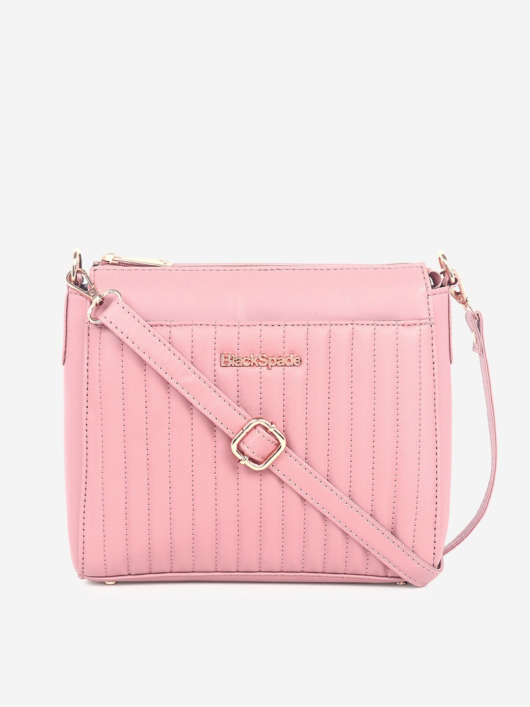 

Black Spade Textured PU Structured Sling Bag with Quilted, Pink