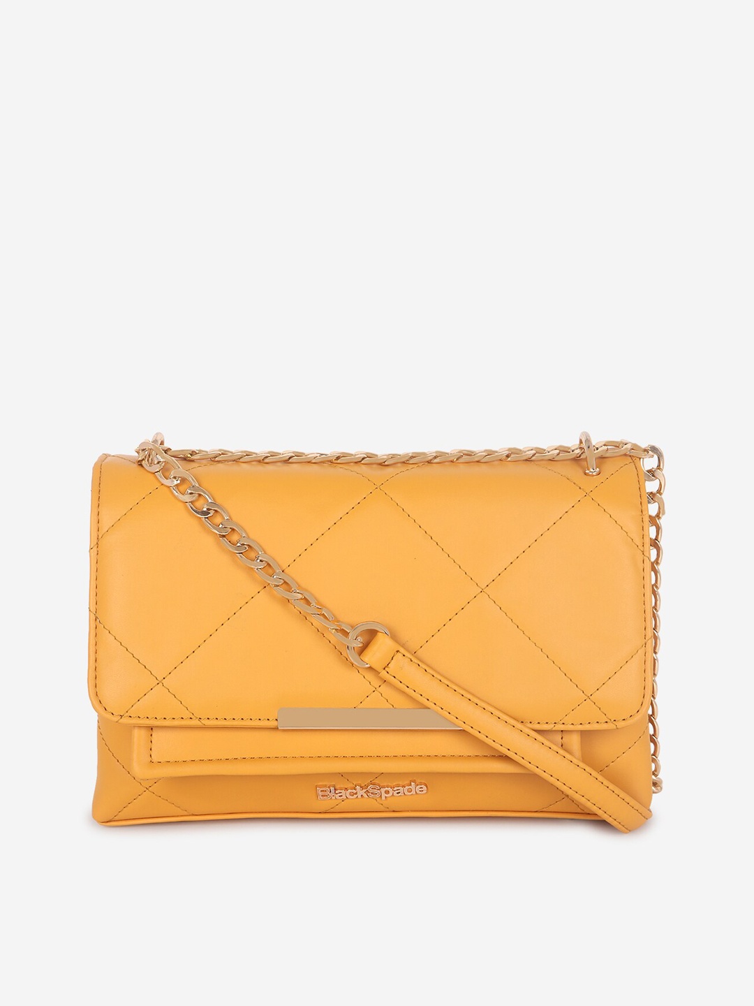 Black Spade Textured PU Structured Sling Bag with Quilted, Yellow