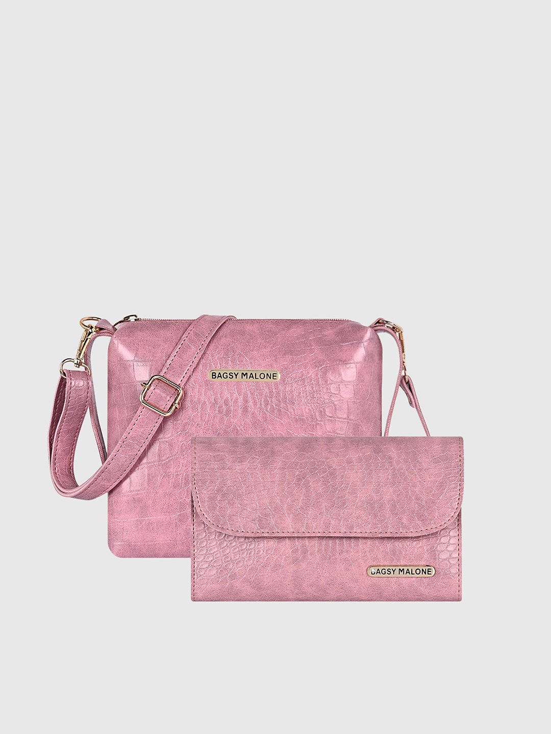 

Bagsy Malone Textured PU Structured Sling Bag, Pink