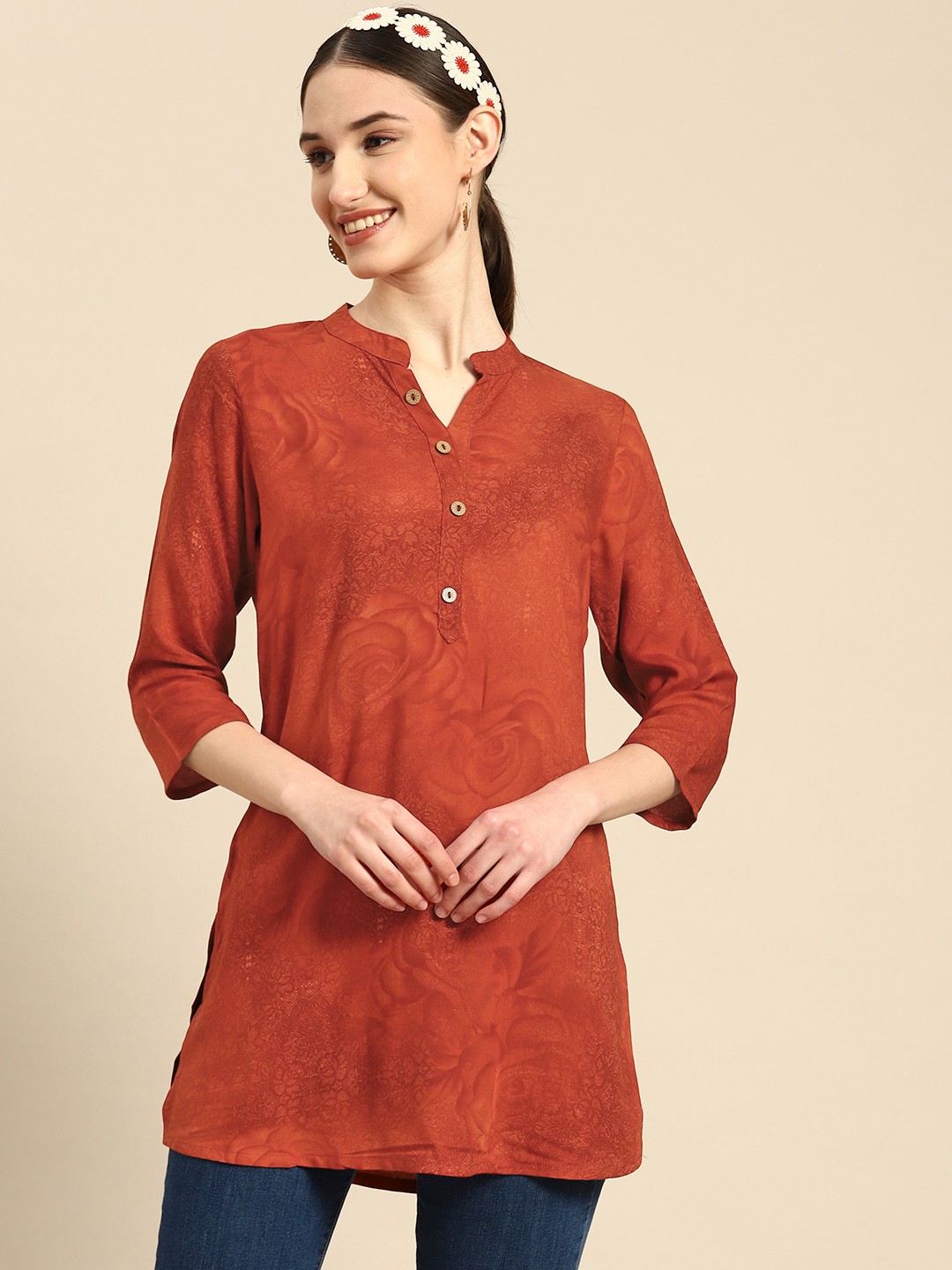 

Sangria Rust Floral Printed Kurti
