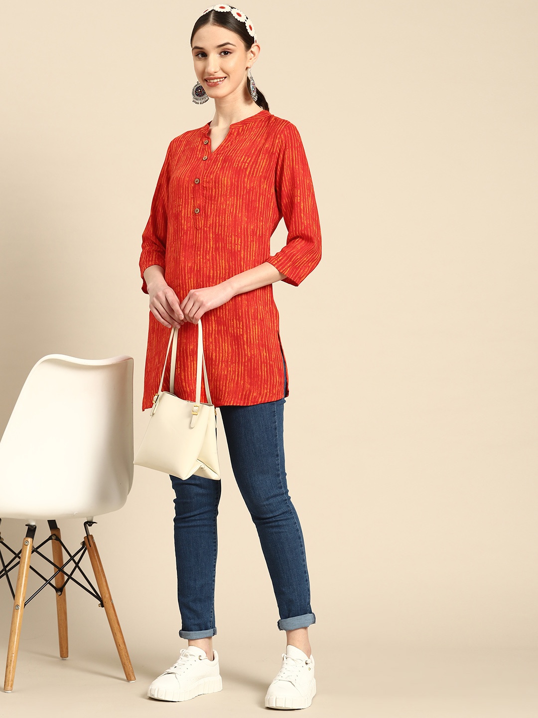 

Sangria Orange Striped Kurti