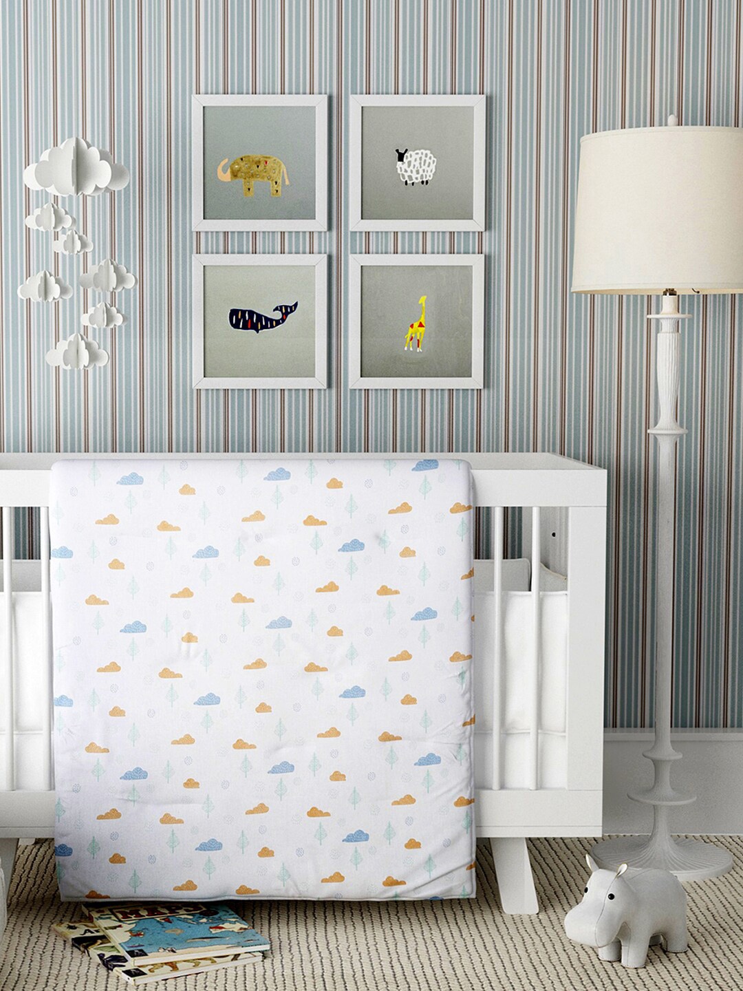 Fabindia Aangan Kids White & Orange Cotton 180 TC King Bedsheet