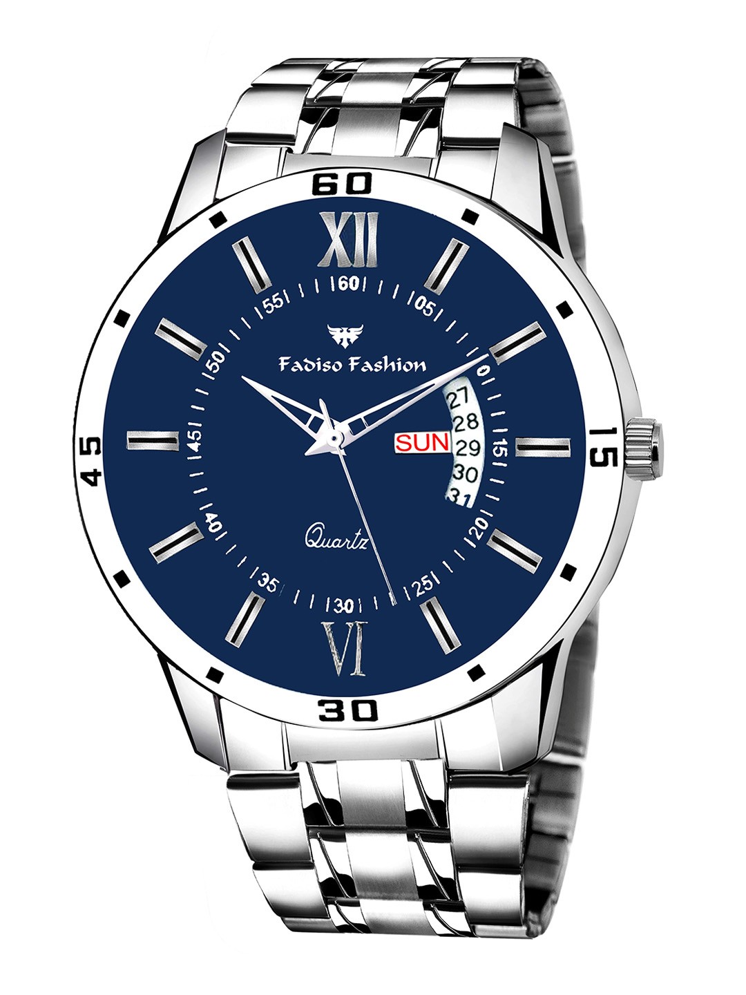 

Fadiso Fashion Men Patterned Dial & Silver Toned Bracelet Style Straps Analogue Watch, Blue