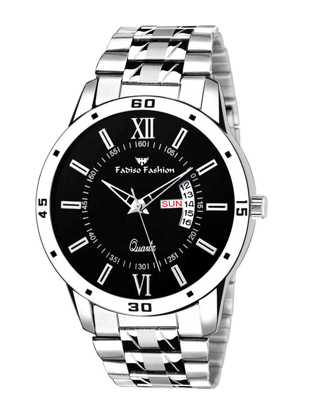 

Fadiso Fashion Men Patterned Dial & Silver Toned Bracelet Style Straps Analogue Watch, Black
