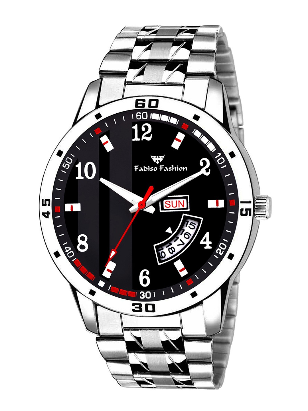 

Fadiso Fashion Men Patterned Dial & Silver Toned Stainless Steel Straps Analogue Watch, Black