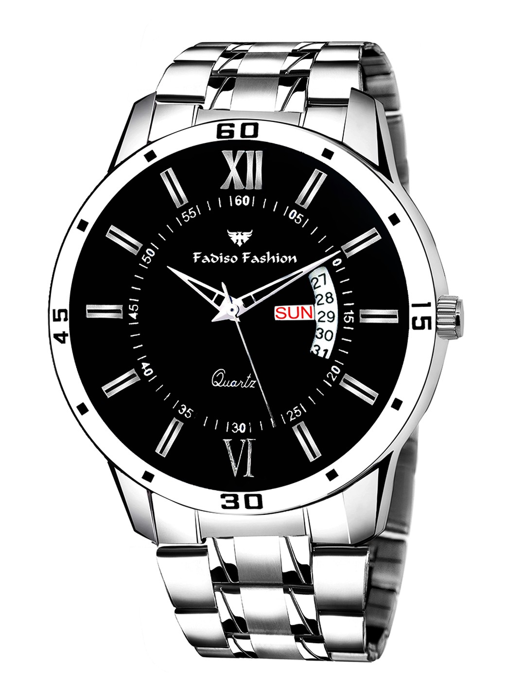 

Fadiso Fashion Men Patterned Dial & Silver Toned Stainless Steel Straps Analogue Watch, Black