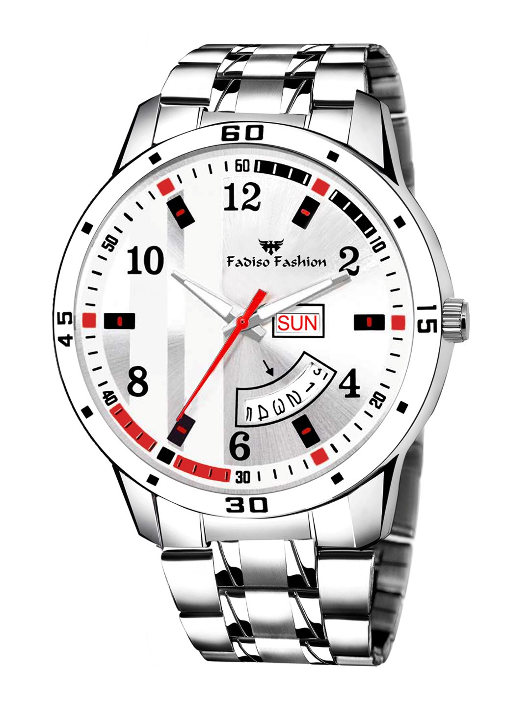 

Fadiso Fashion Men Brass Dial & Stainless Steel Straps Day & Date Analogue Watch FF-8101, White