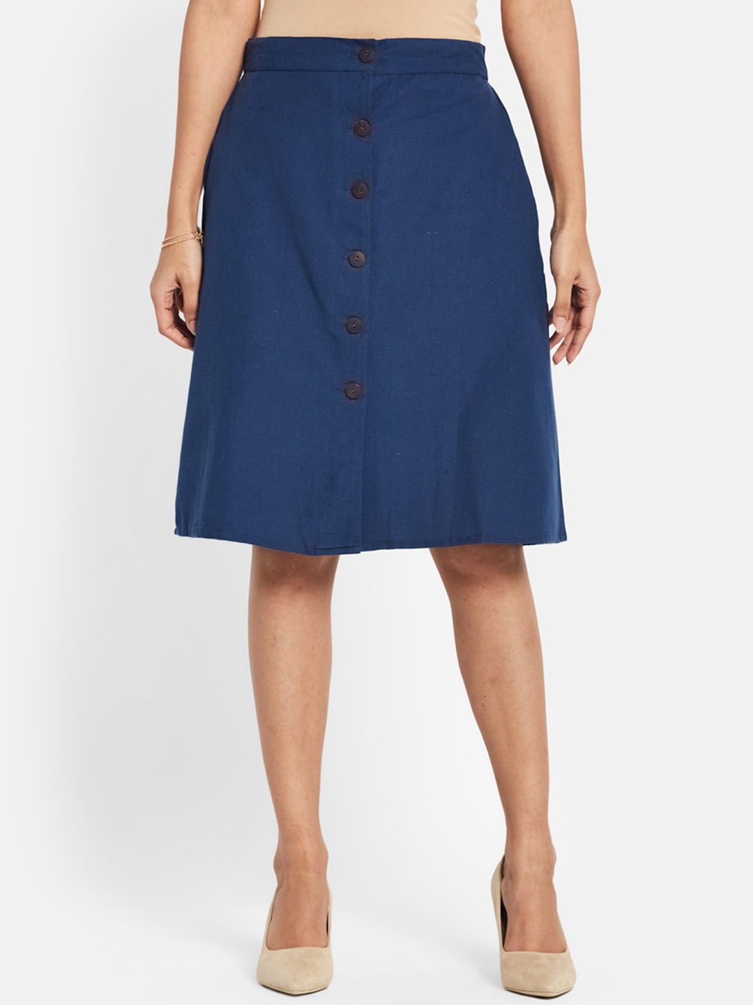 

Fabindia A-Line Midi-Length Skirt, Navy blue