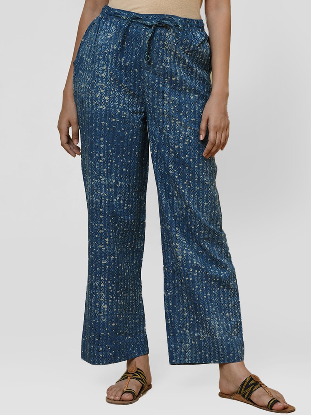

Fabindia Women Printed Cotton Trousers, Teal