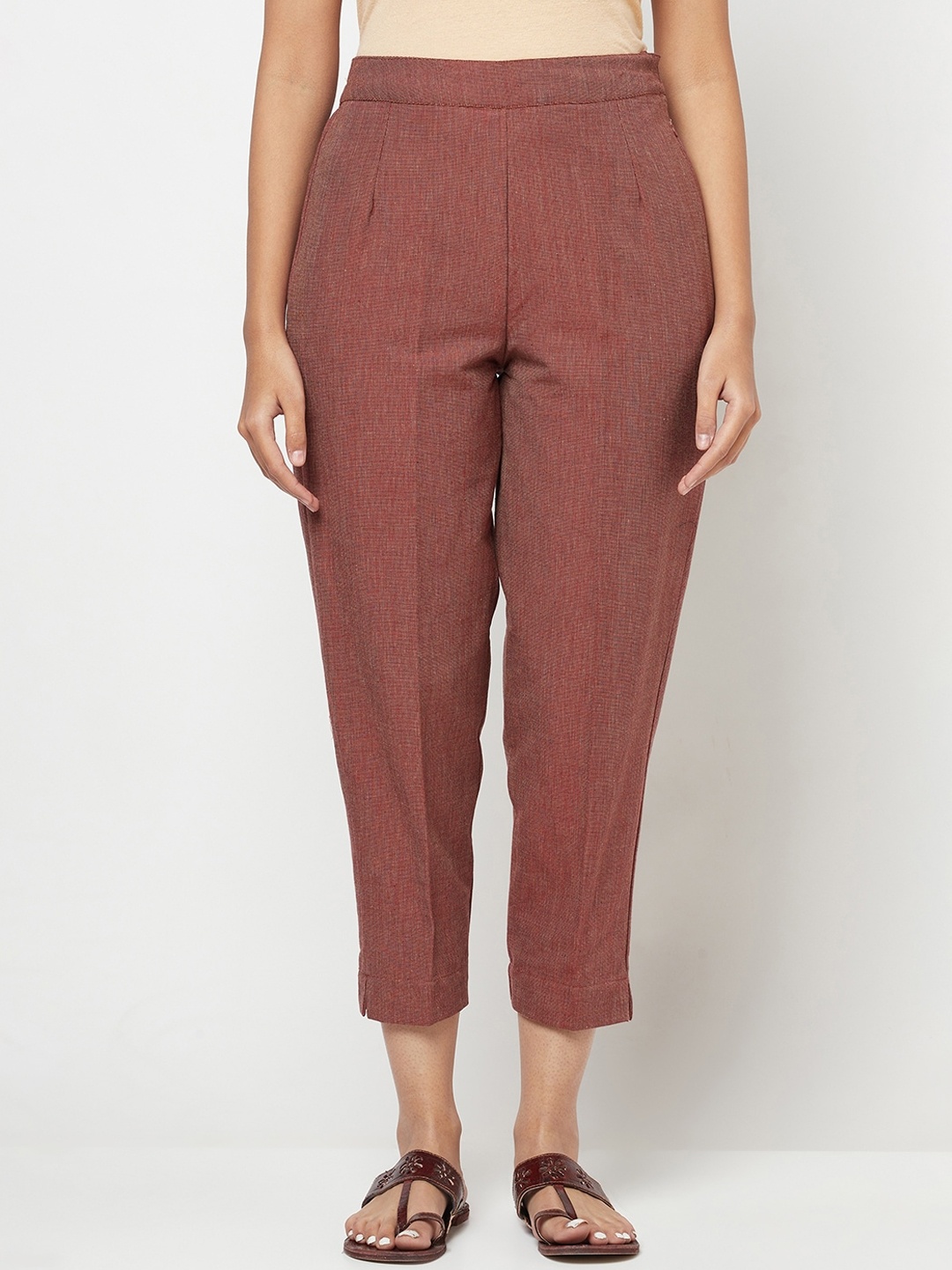 

Fabindia Women Rust Slim Fit Cotton Trousers