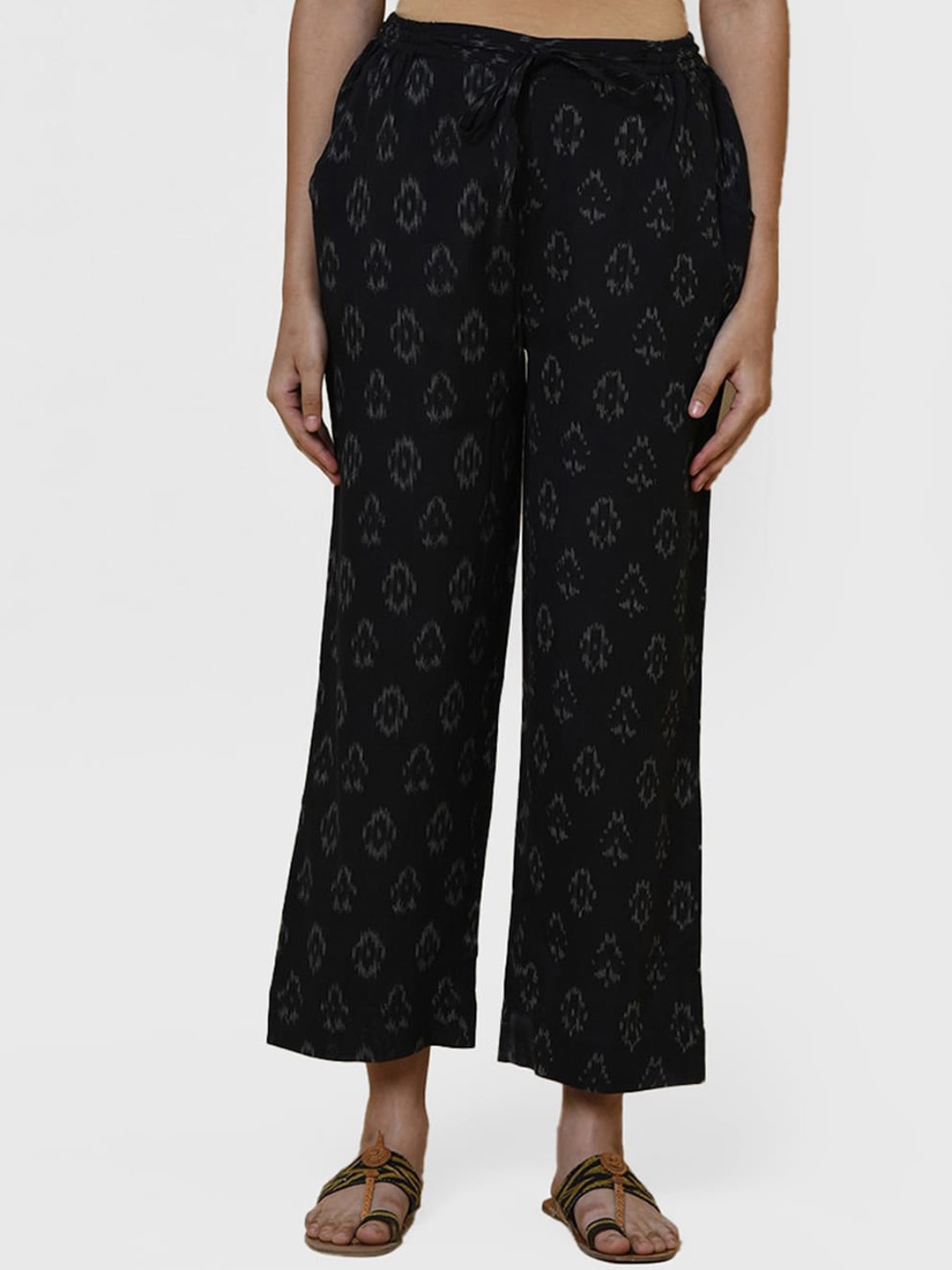 

Fabindia Women Black Ethnic Motifs Printed Trousers