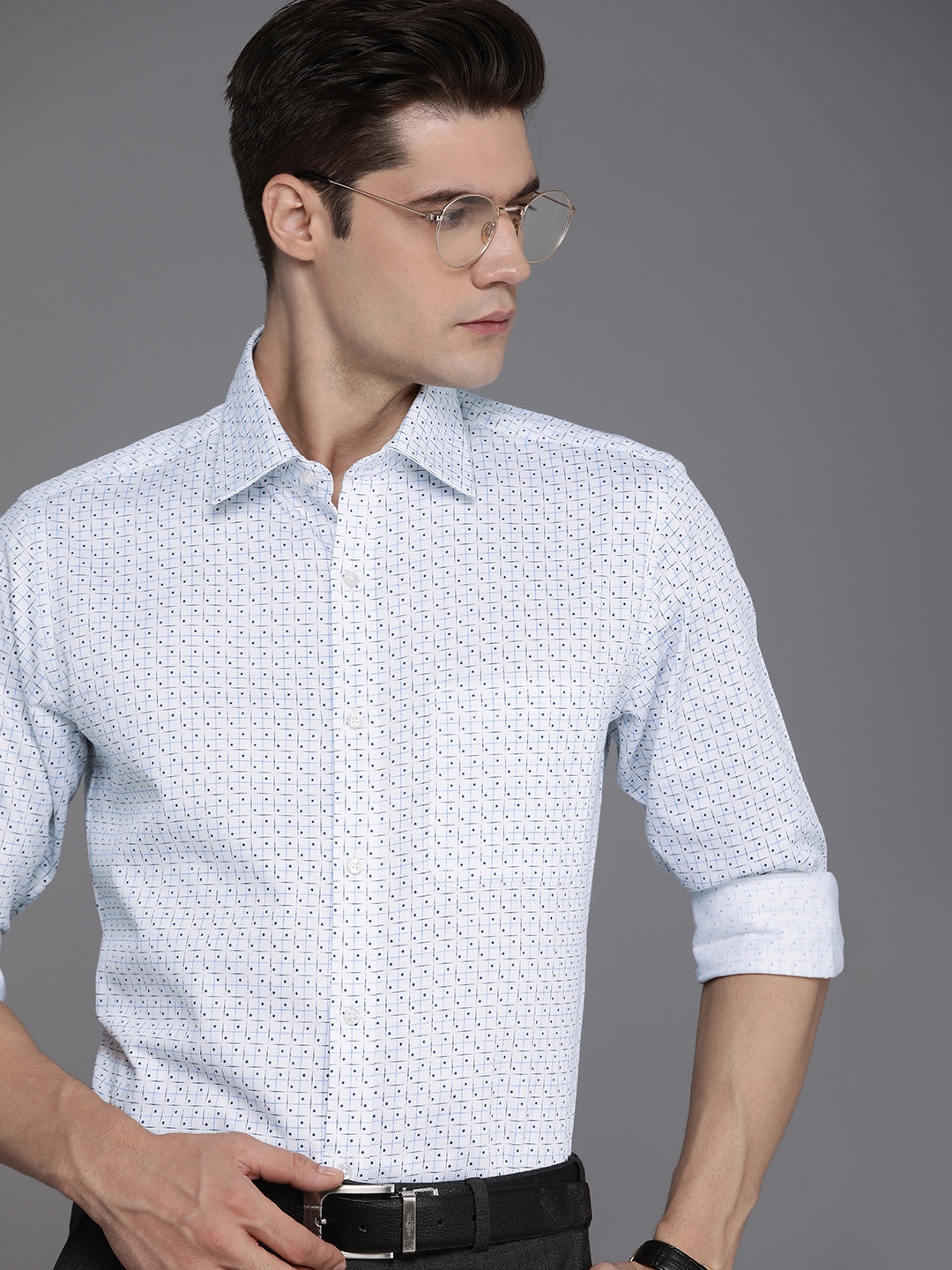 

Raymond Slim Fit Printed Pure Cotton Formal Shirt, Blue