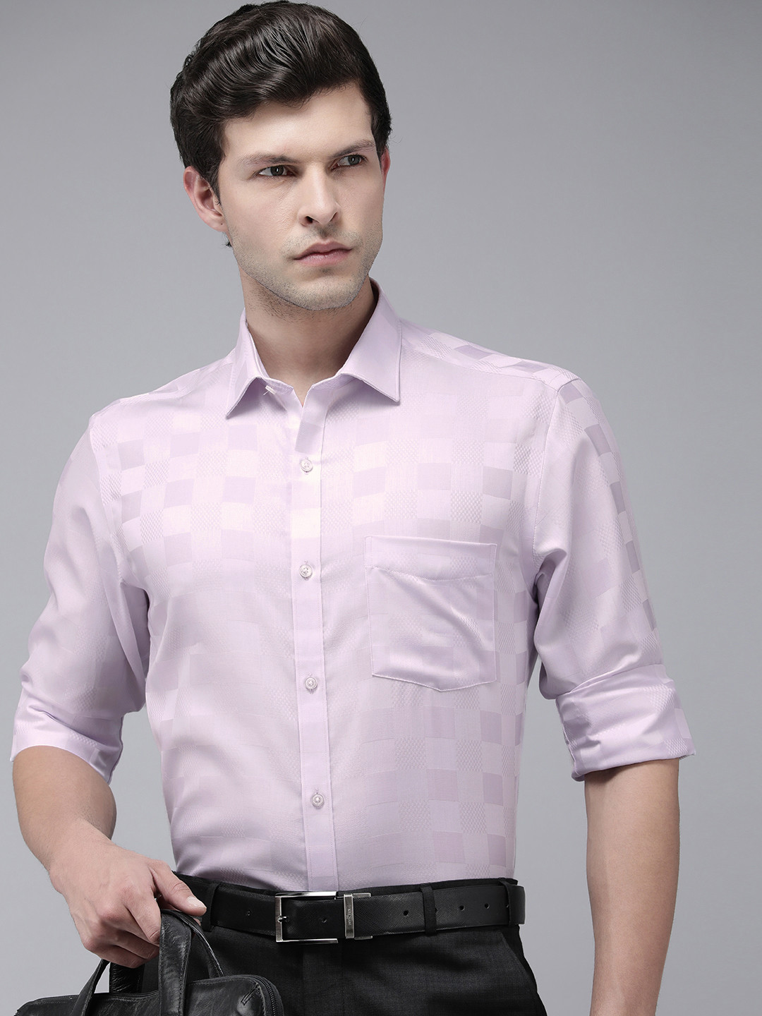 

Park Avenue Men Pure Cotton Slim Fit Checked Formal Shirt, Pink
