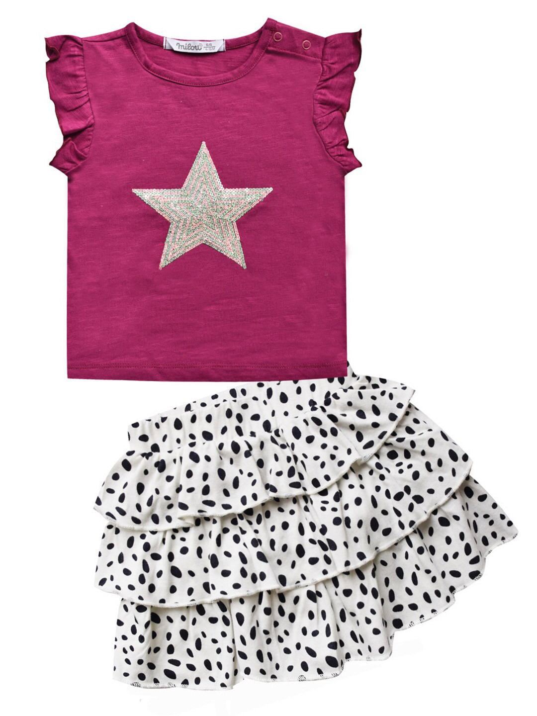 

milou Infants Girls Pure Cotton Embellished Top with Skirt, Pink