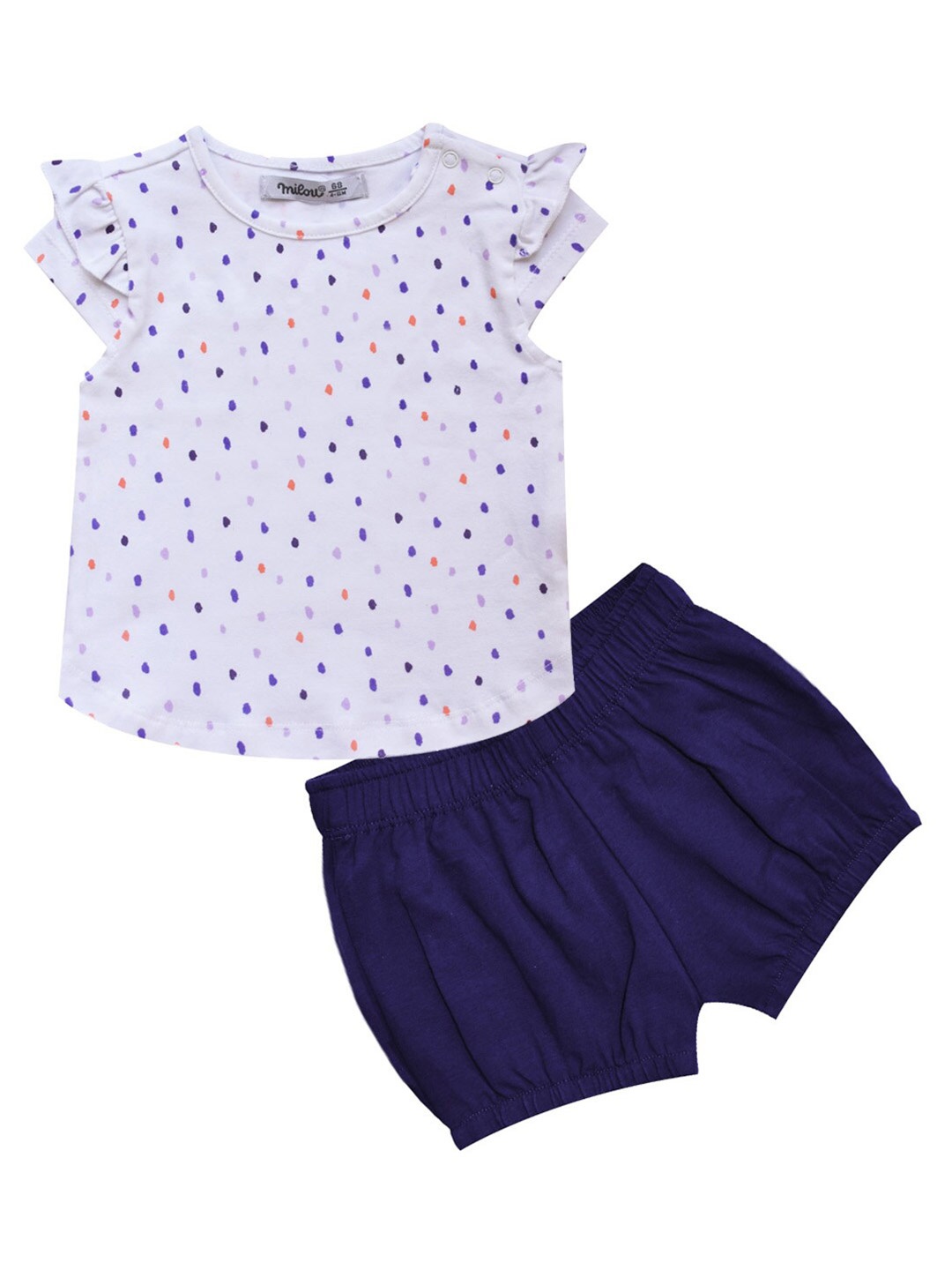 

milou Infants Girls Pure Cotton Printed Top with Shorts, White