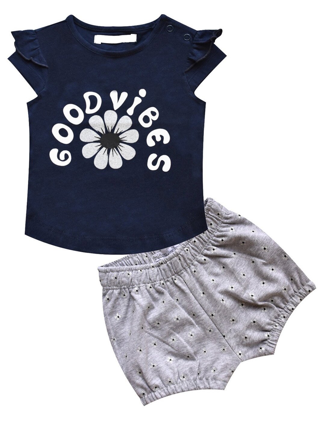 

milou Infants Girls Pure Cotton Printed Top with Shorts, Navy blue
