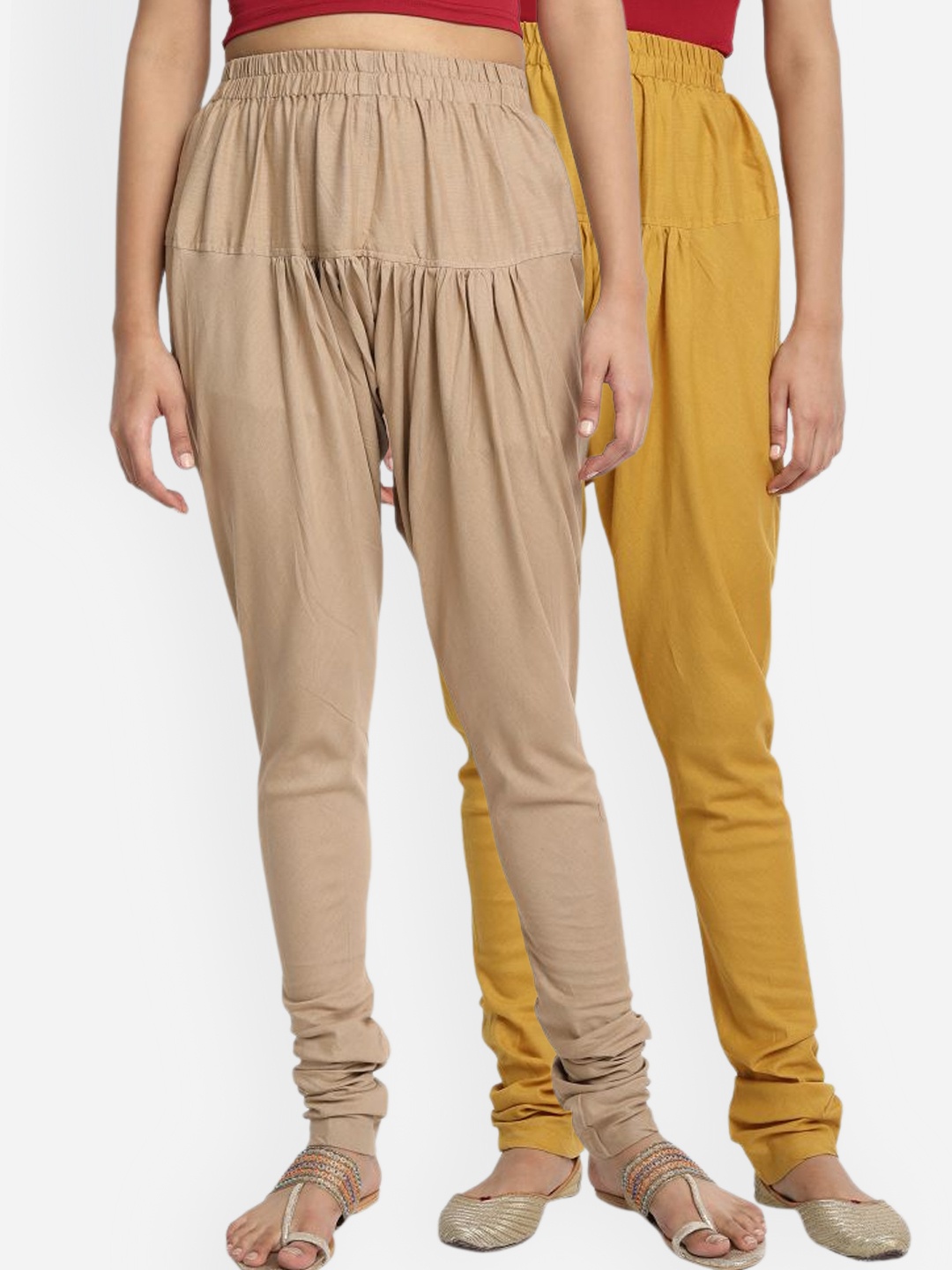 

Molcha Women Pack Of 2 Straight-Fit Pure Cotton Churidar, Yellow