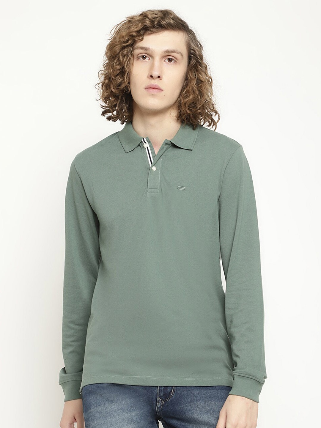 

METTLE Men Polo Collar Cotton T-shirt, Olive