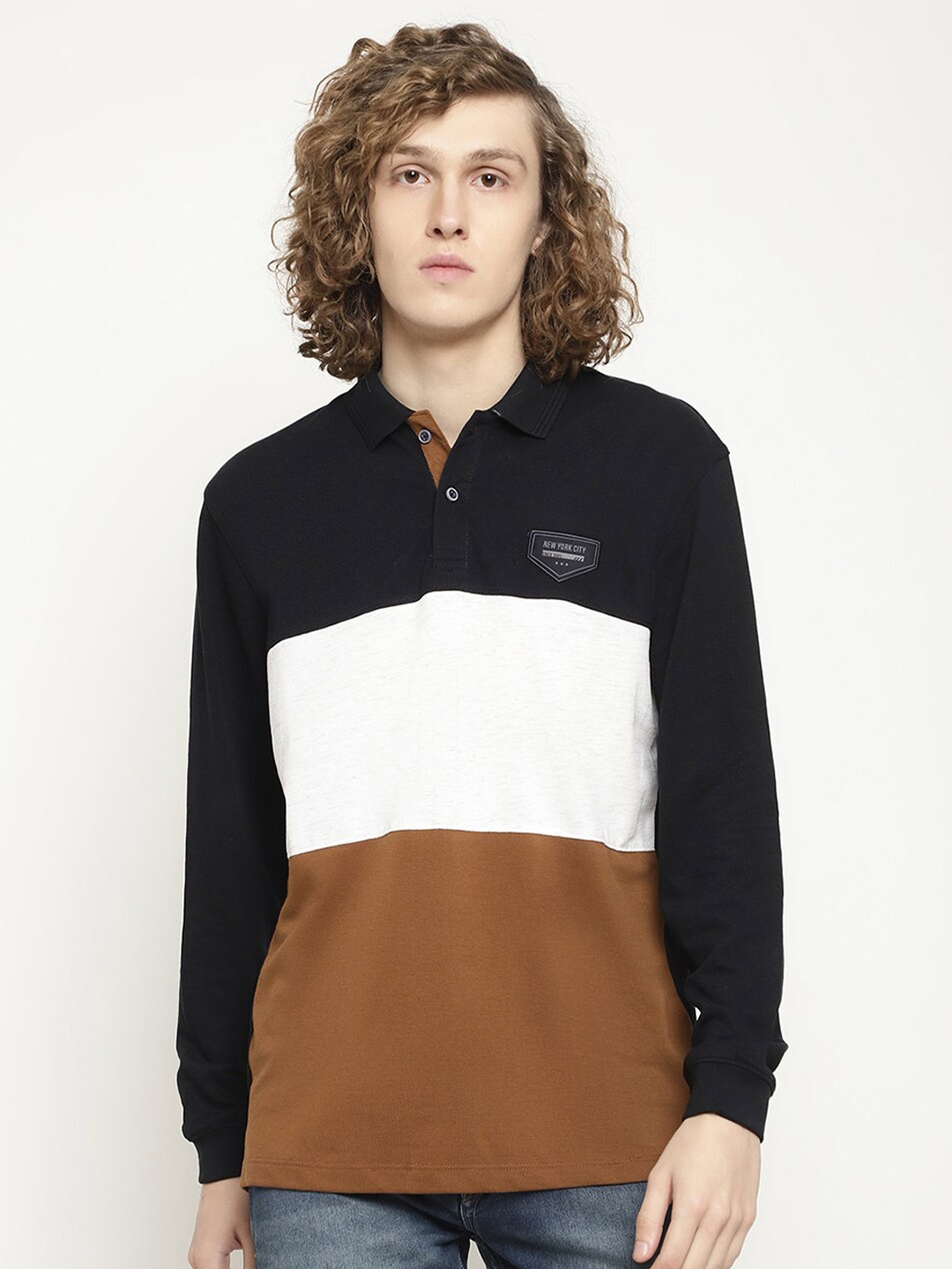 

METTLE Men Colourblocked Cotton T-shirt, Black