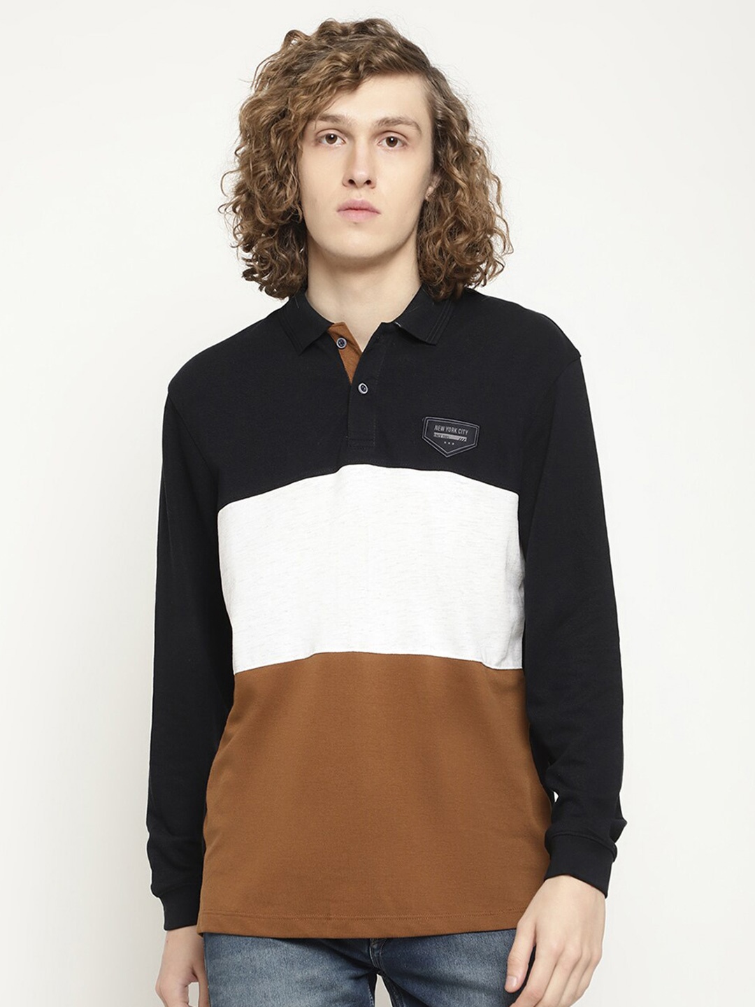 

METTLE Men Colourblocked Cotton T-shirt, Black