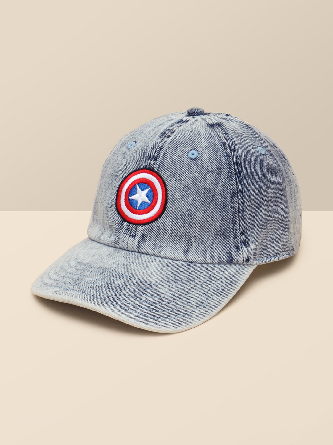 Free Authority Men Captain America Denim Printed Visor Cap, Blue