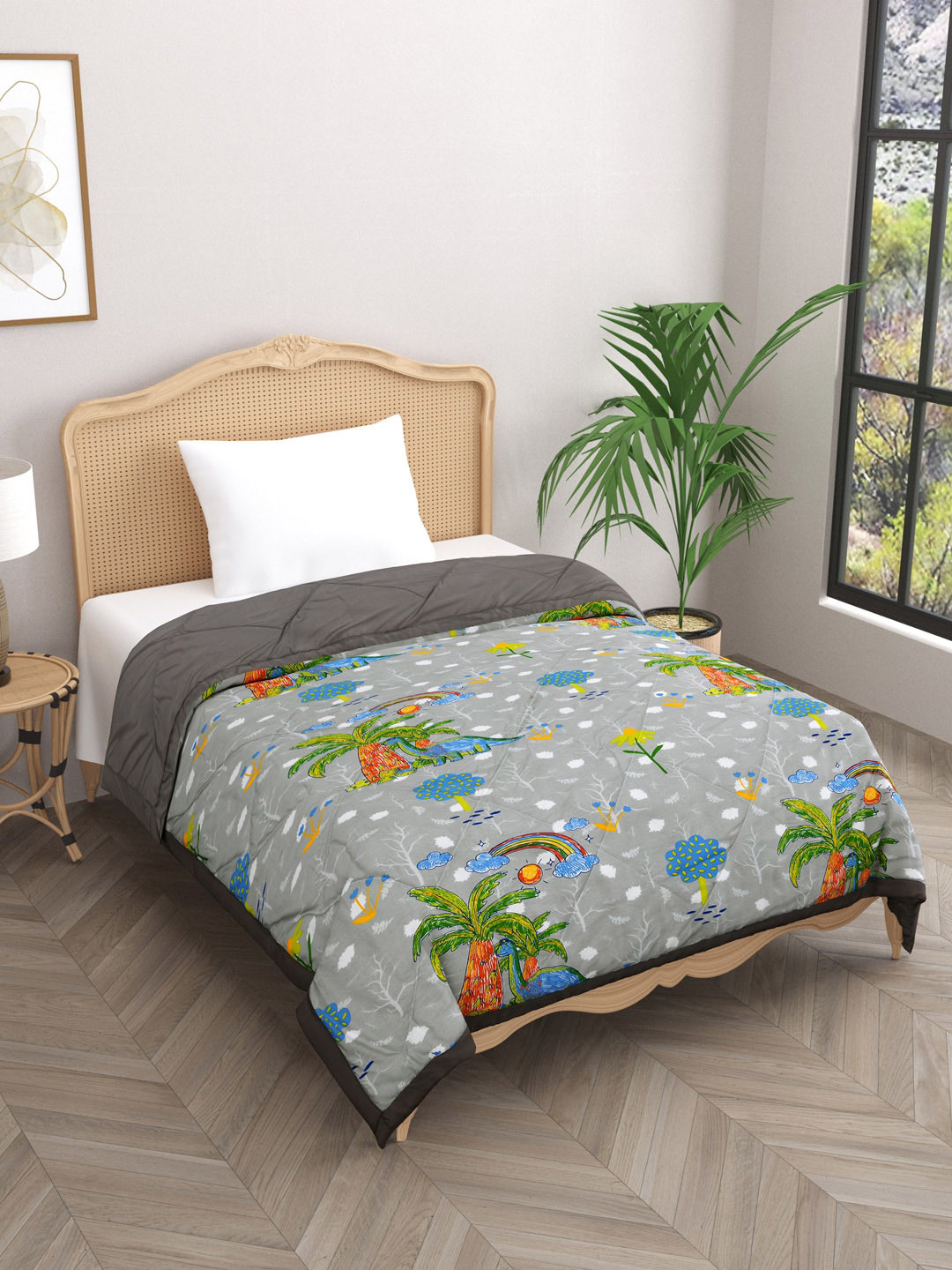 

Gulaab Jaipur Grey & Blue Floral Mild Winter Cotton 500 GSM Single Bed Comforter