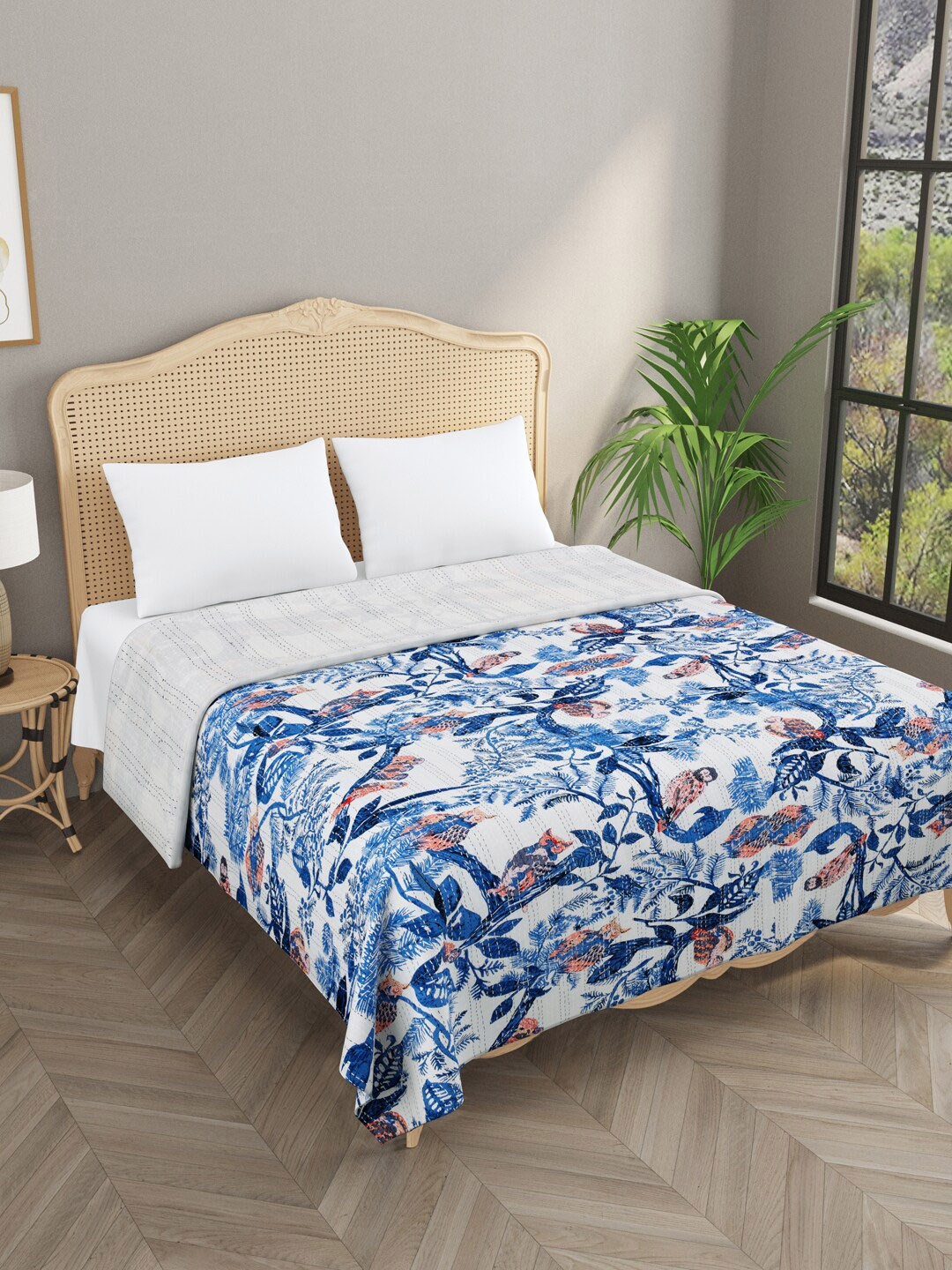 

Gulaab Jaipur Blue & White Printed 380 TC Double King Bed Covers