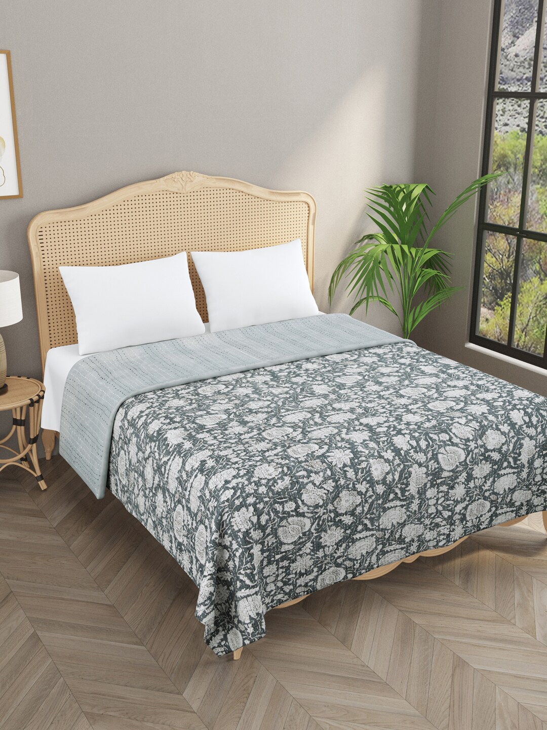 

Gulaab Jaipur Grey Printed 380 GSM Bed Cover