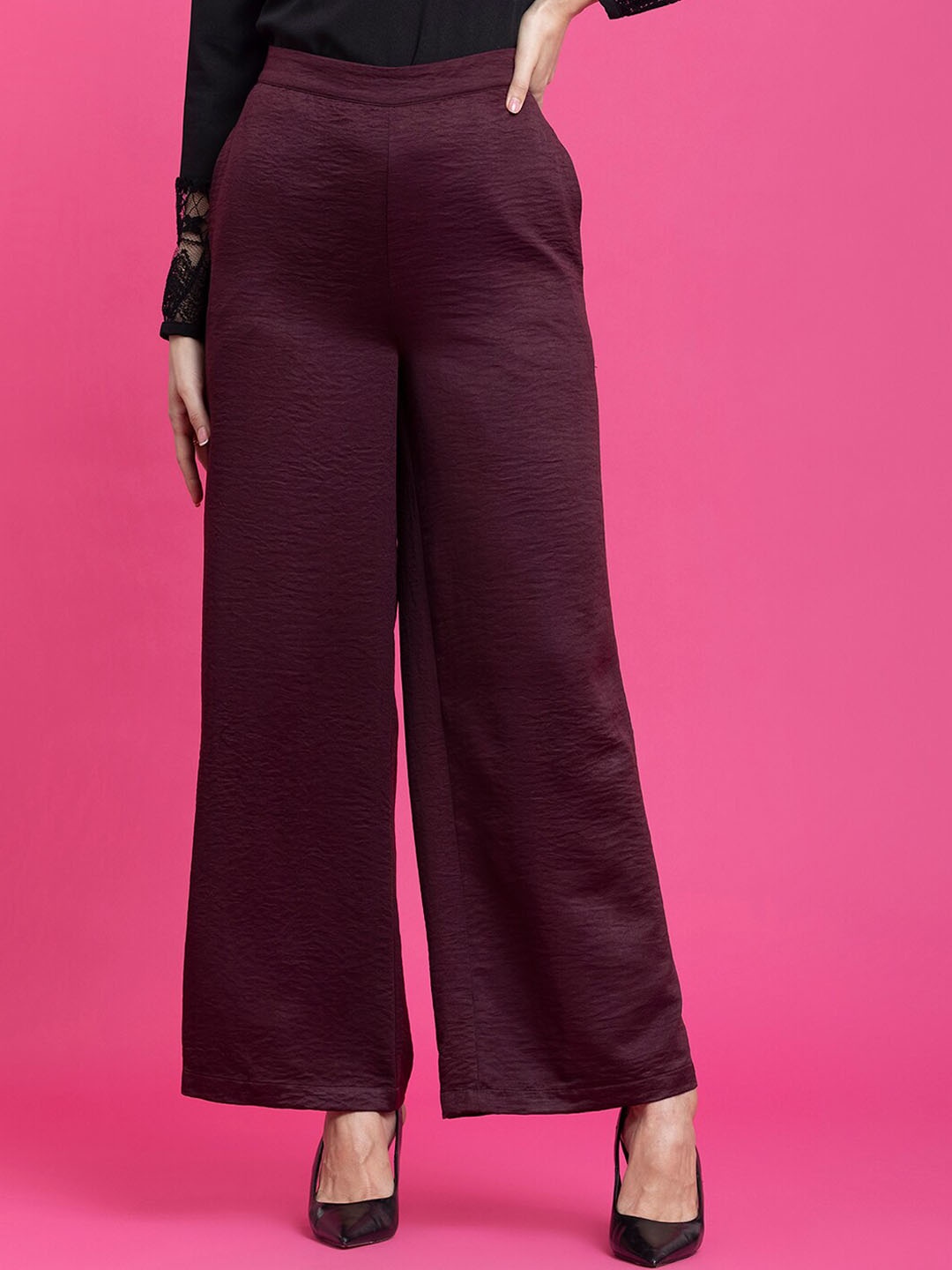 FableStreet Women Comfort Flared Trousers, Maroon