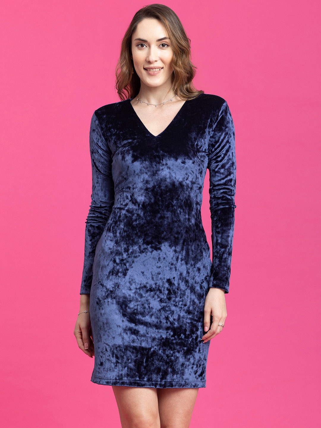 

FableStreet V- Neck Velvet Sheath Dress, Blue