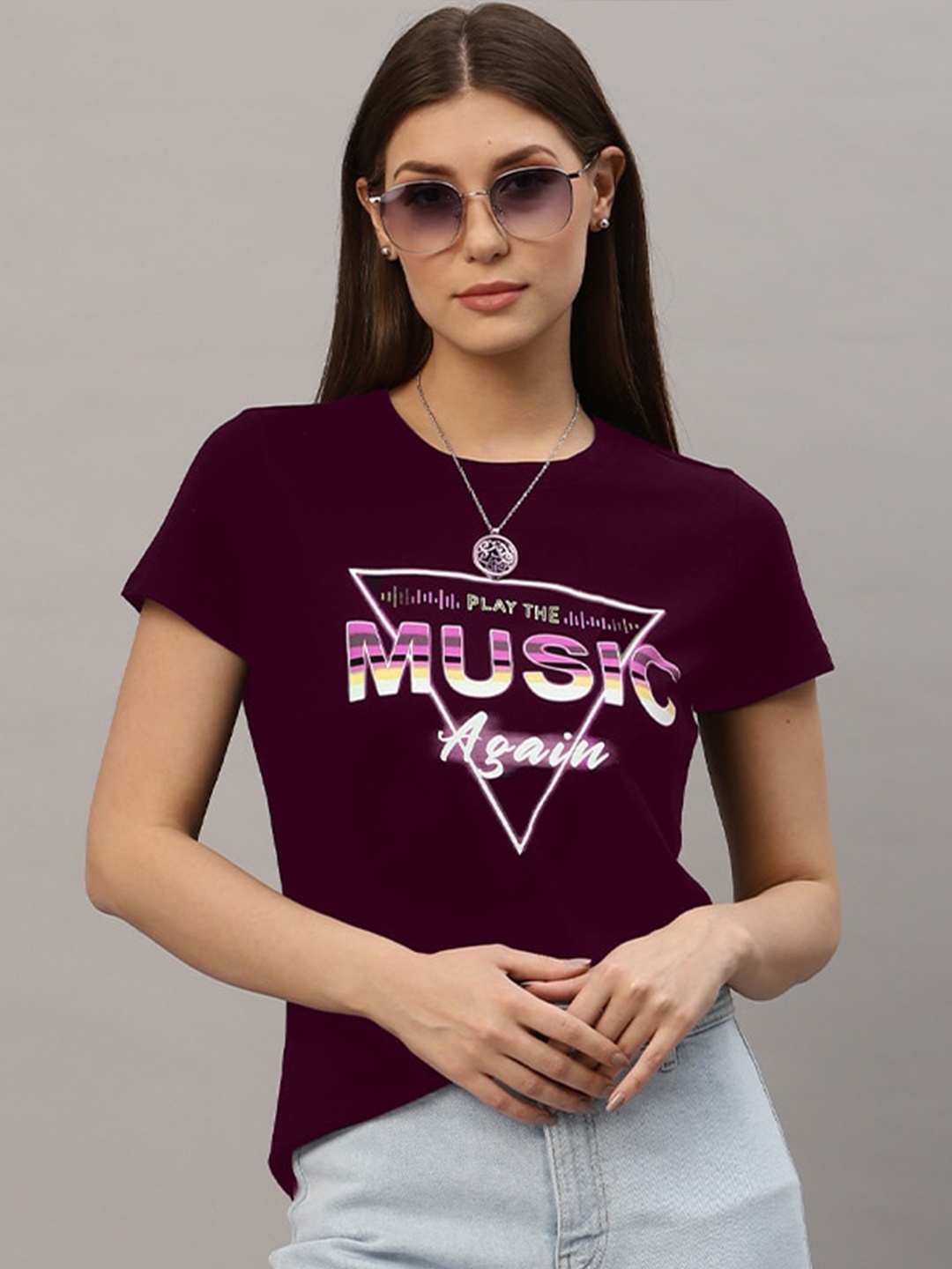 

Nimble Printed Round Neck Pure Cotton T-Shirt, Purple
