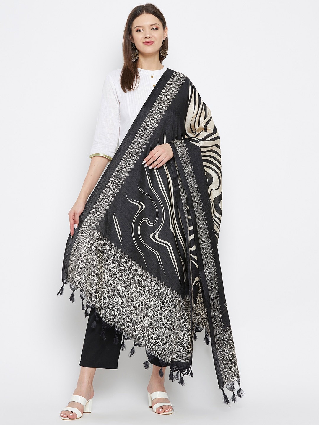 

Clora Creation Ethnic Motifs Printed Dupatta, Black