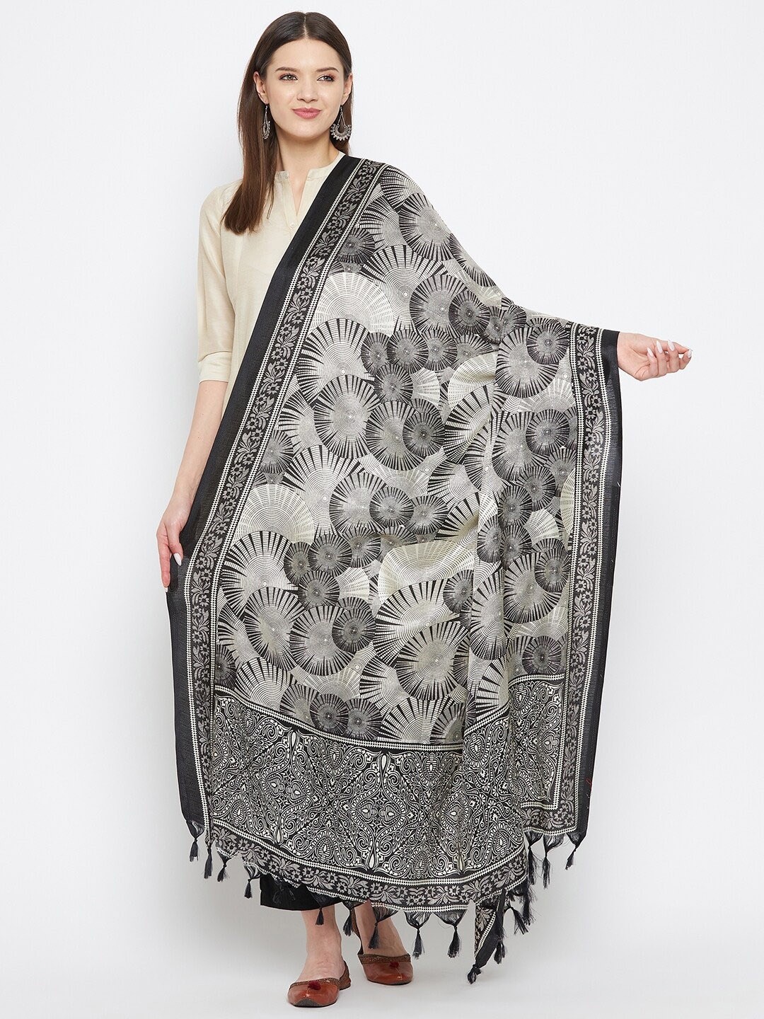 Clora Creation Printed Dupatta, Black