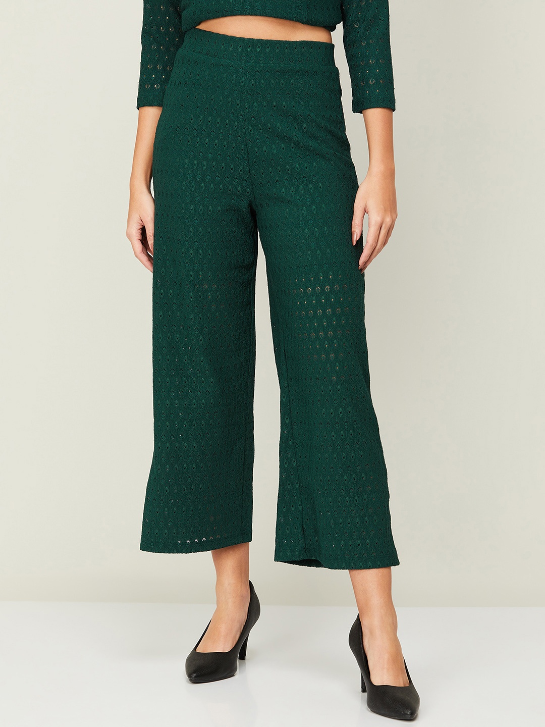 

CODE by Lifestyle Women Textured Casual Cotton Trousers, Green
