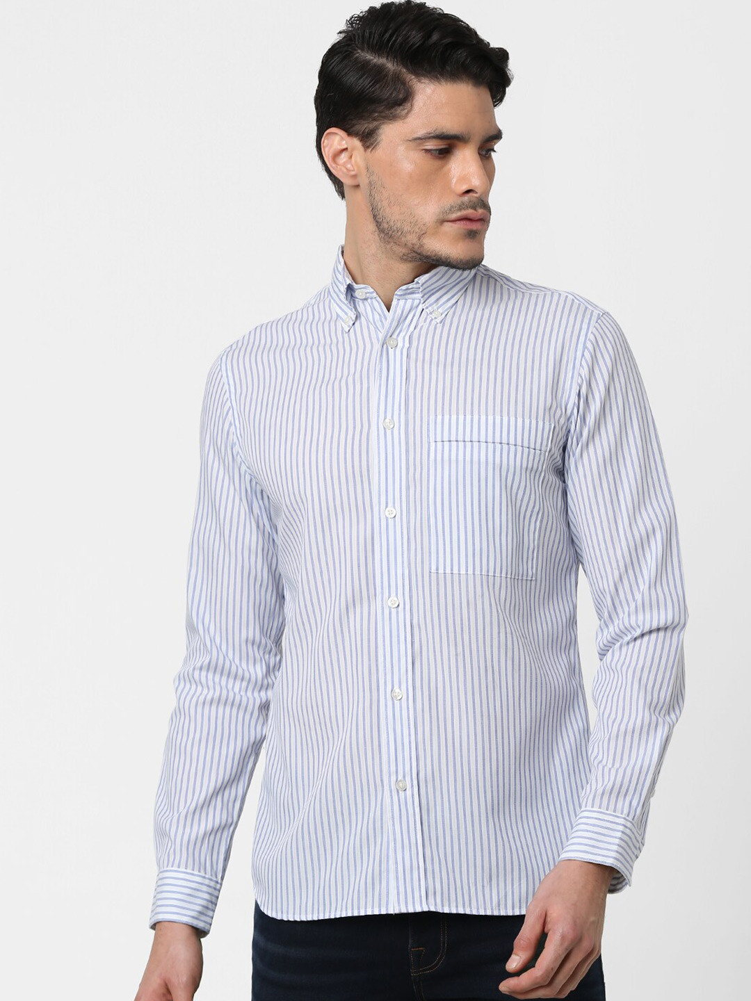 

SELECTED Men Striped Cotton Casual Shirt, Blue