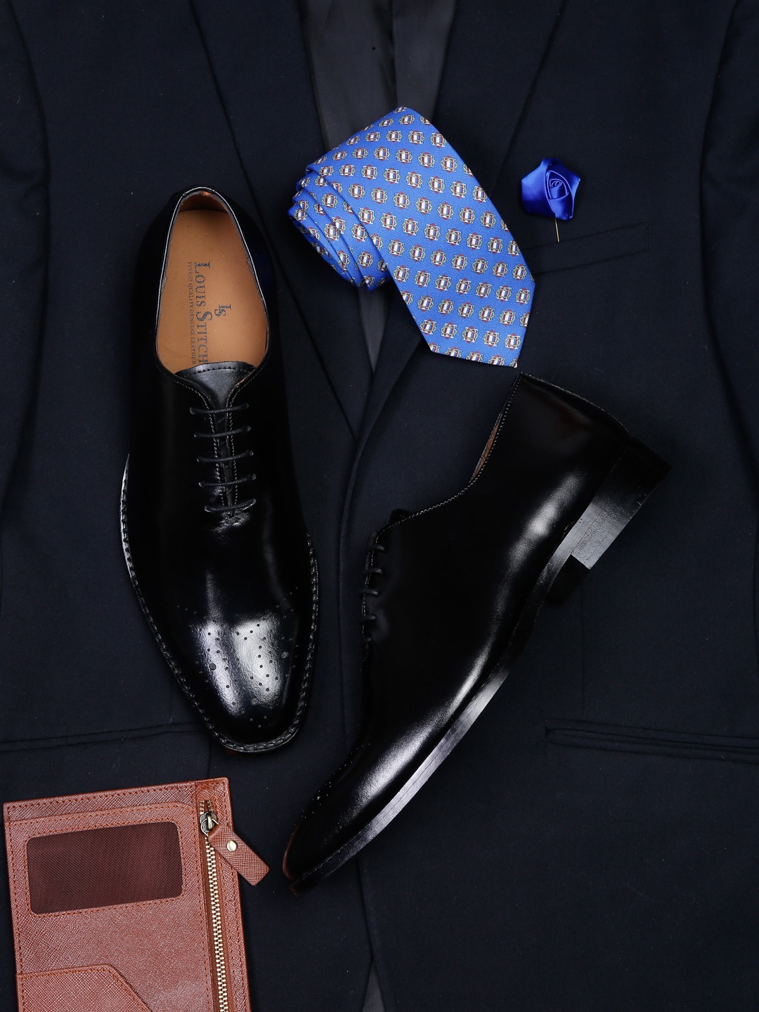 LOUIS STITCH Men Textured Italian Leather Formal Derbys, Black