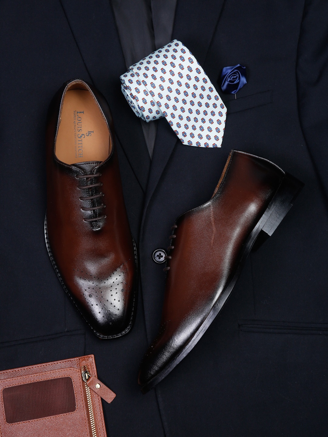 

LOUIS STITCH Men Textured Leather Formal Derbys, Brown
