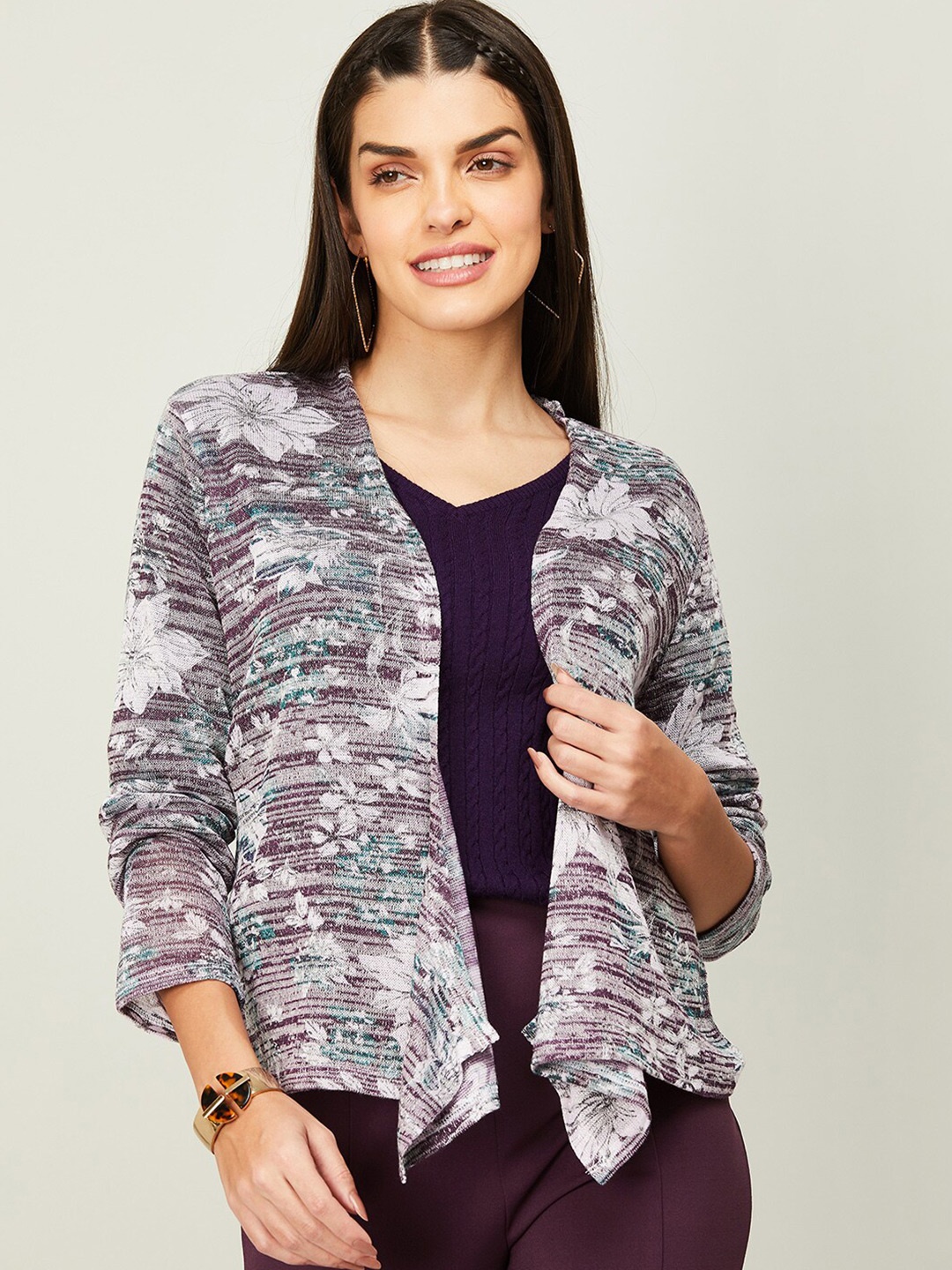 

CODE by Lifestyle Women Printed Shrug, Lavender