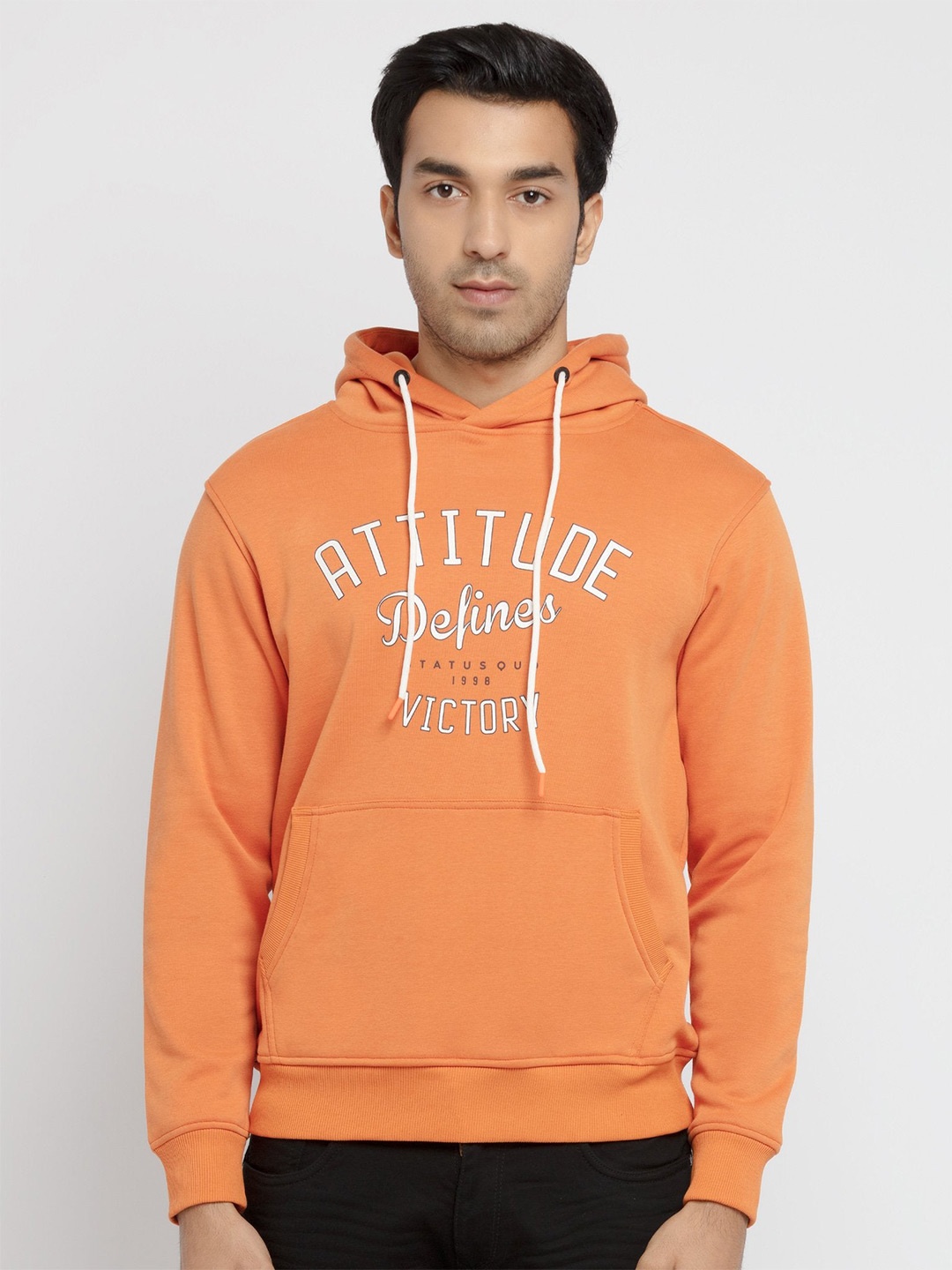 

Status Quo Men Printed Hooded Cotton Sweatshirt, Orange