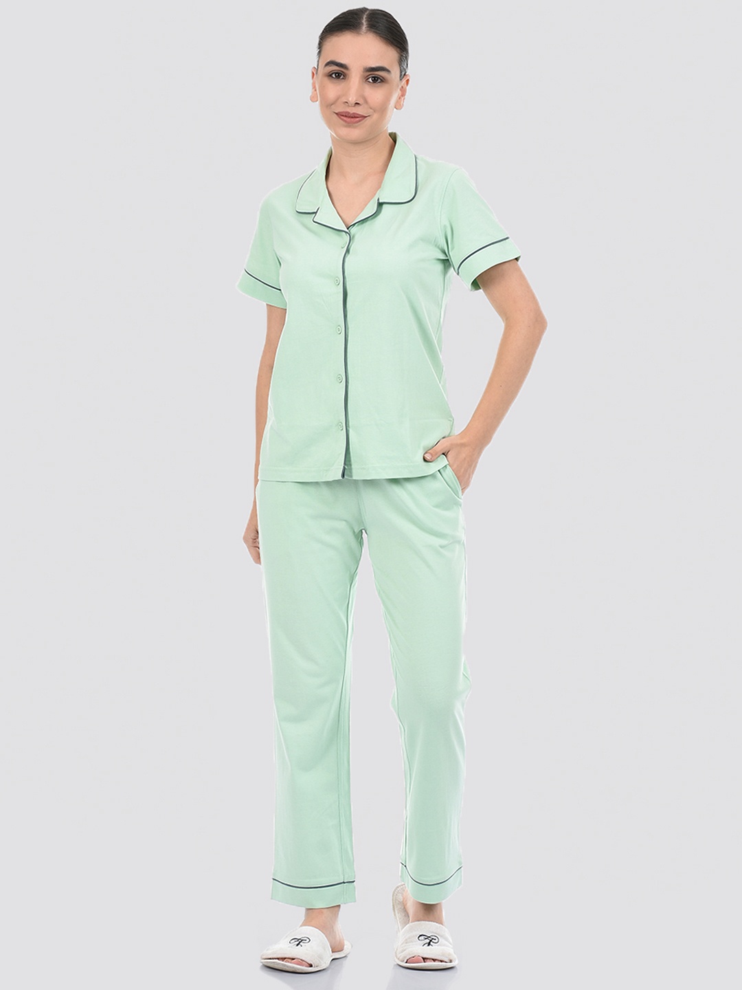 

ONEWAY Women Cotton Night Suit, Green