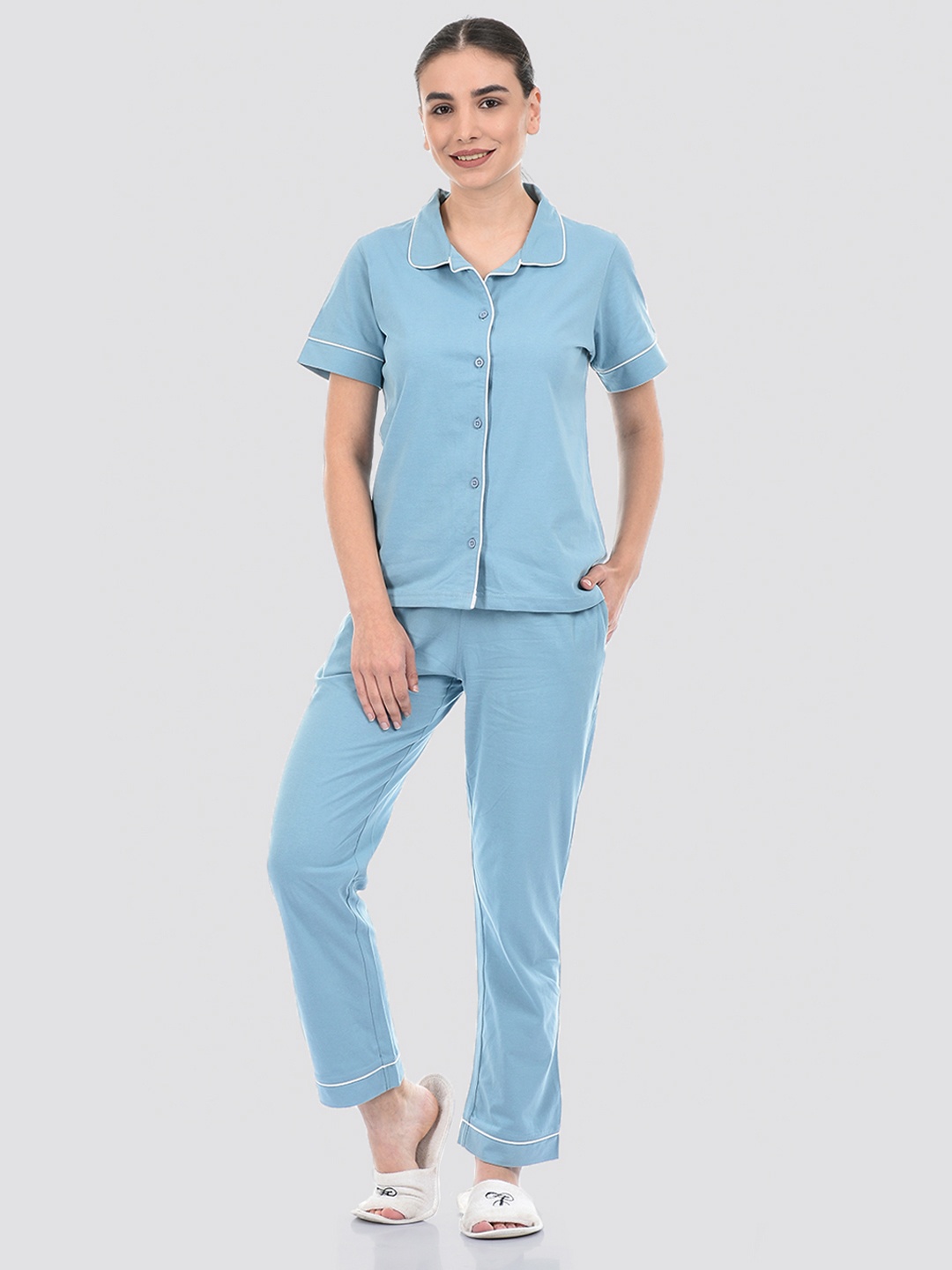 

ONEWAY Women Cotton Night Suit, Blue