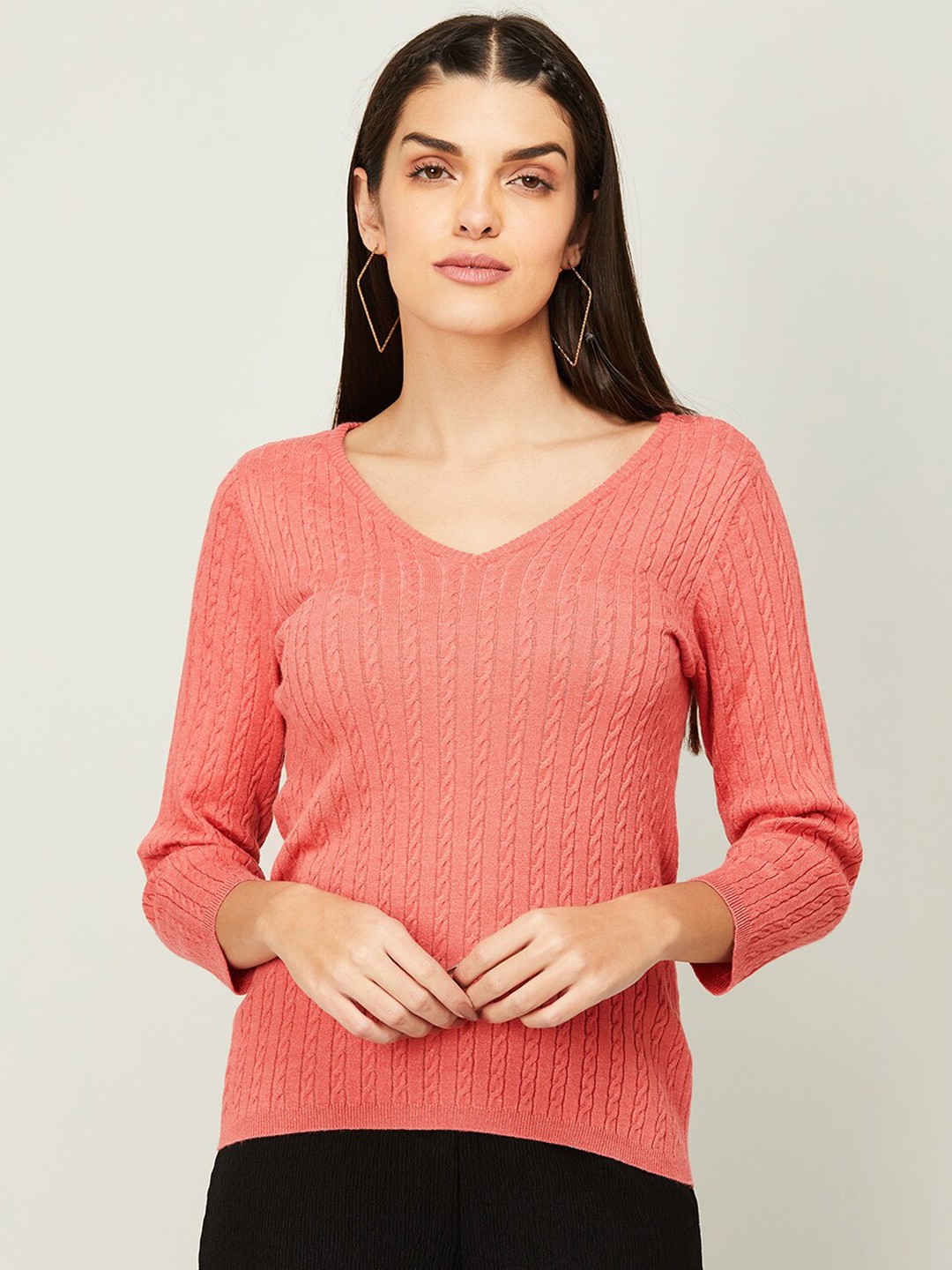 

CODE by Lifestyle Women Cable Knit Pullover, Orange