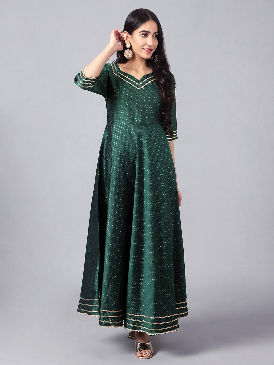 

V TRADITION Ethnic Maxi Fit & Flare Dress, Green